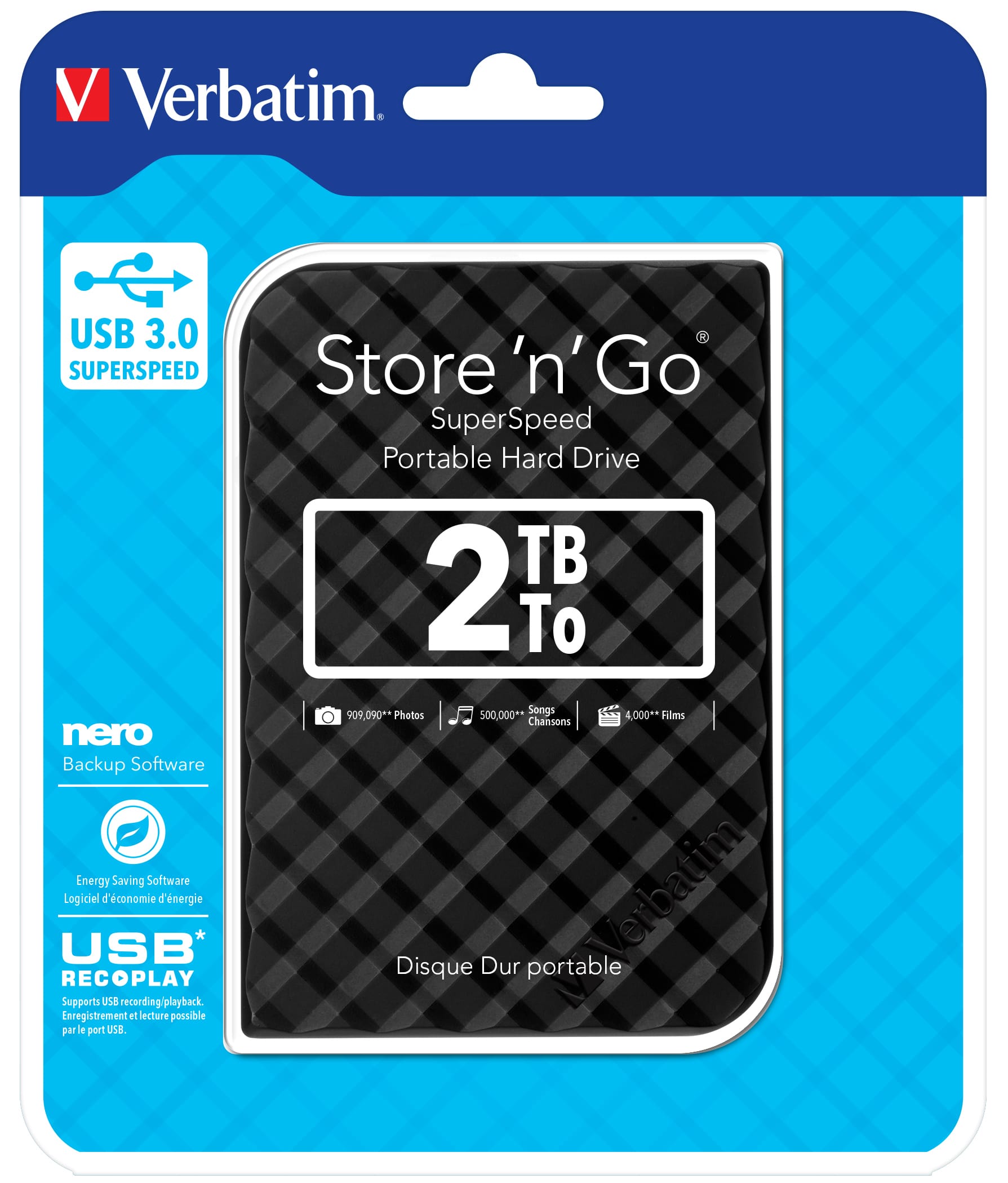 Verbatim Draagbare vaste Store 'n' Go-schijf met USB 3.0 van 2 TB Black