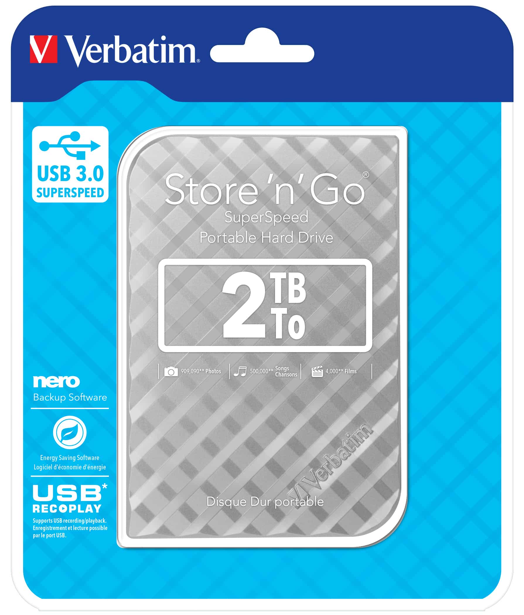 Verbatim Draagbare vaste Store 'n' Go-schijf met USB 3.0 van 2 TB Zilver - Afbeelding 4