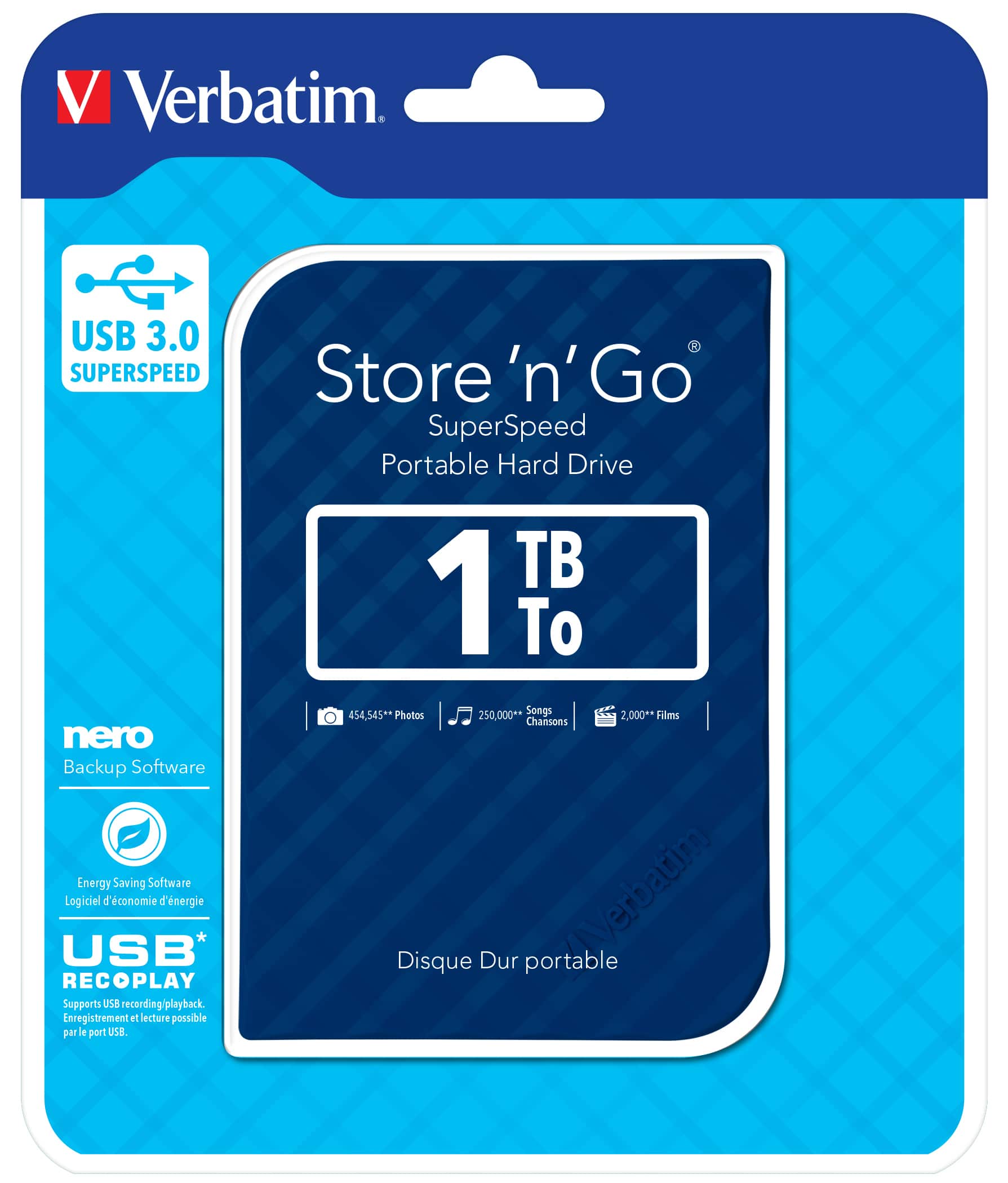 Verbatim Draagbare vaste Store 'n' Go-schijf met USB 3.0 van 1 TB - Blauw - Afbeelding 3