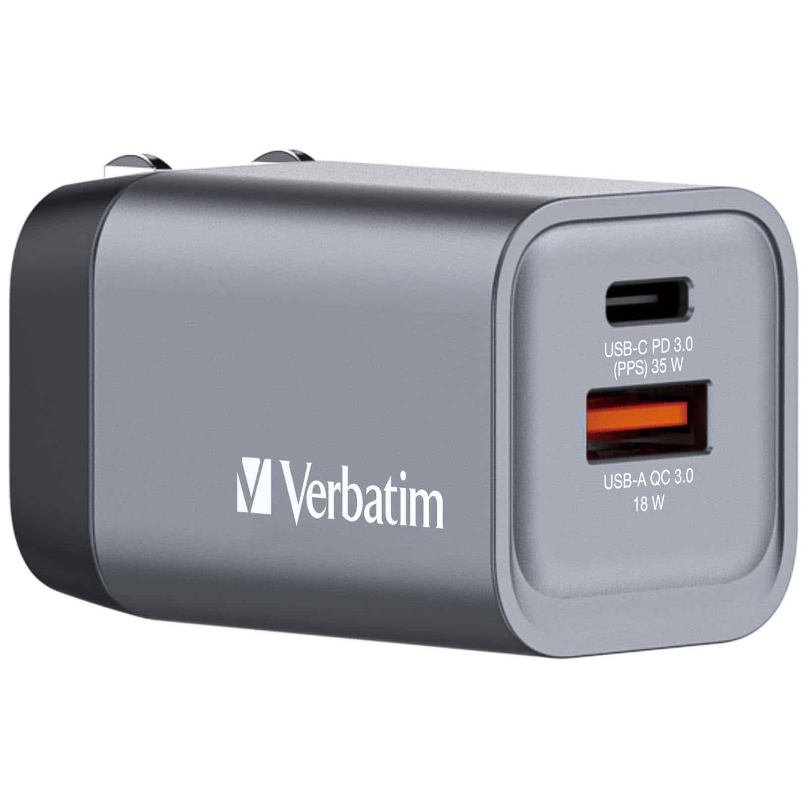 Verbatim 35 W GaN-wandoplader met twee poorten 1 x USB-C PD 35 W / 1 x USB-A QC 3.0 (EU/VK/VS)