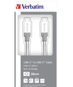 Verbatim Roestvrij stalen sync- & oplaadkabel USB-C naar USB-C USB 3.1 gen 2 30 cm