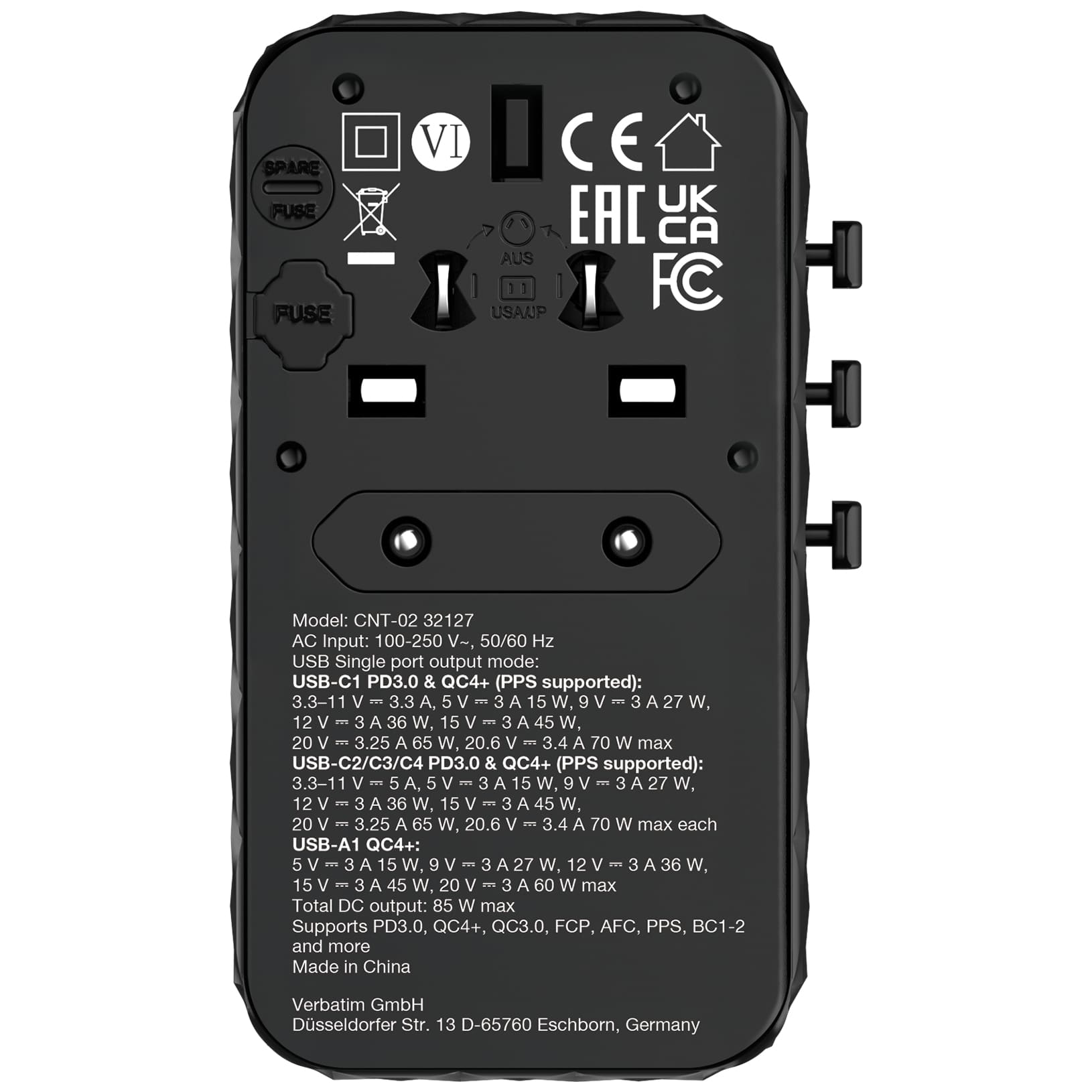 Verbatim Charge 'n' Travel GaN III universele reisadapter 85W - Afbeelding 4
