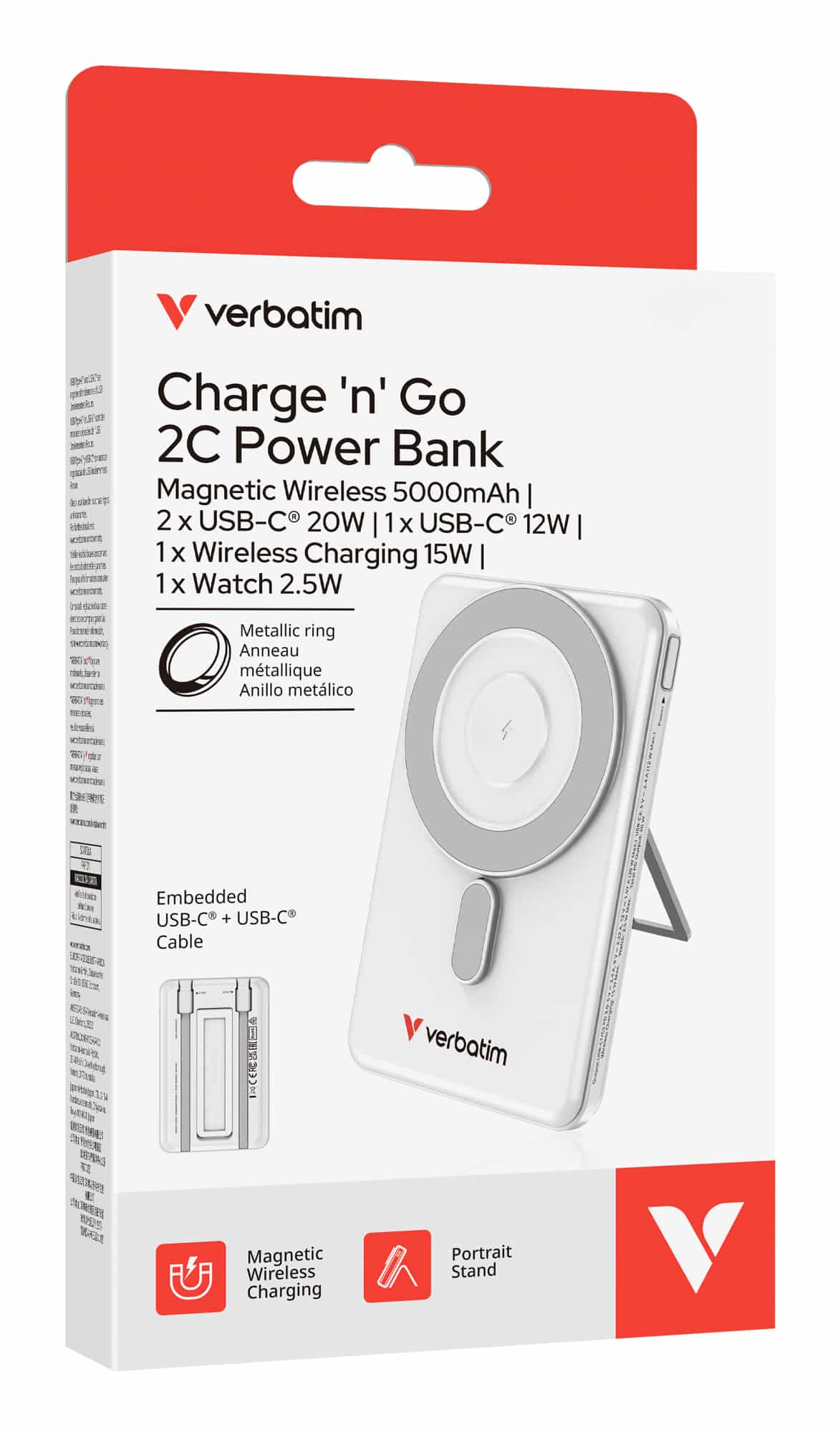 Verbatim 32276 powerbank Lithium-Polymeer (LiPo) 5000 mAh Draadloos opladen Zilver - Afbeelding 2