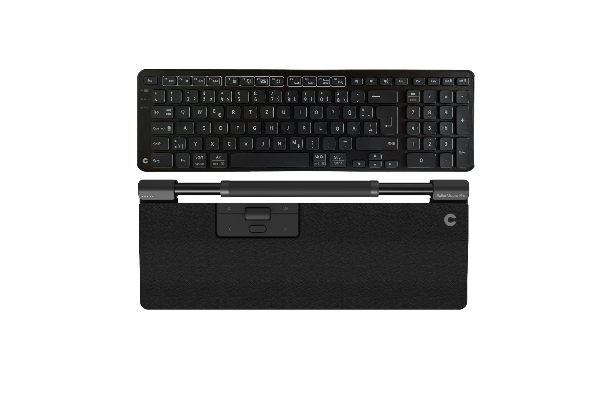 Contour Design RollerMouse Pro Regular + Balance Keyboard BK toetsenbord Inclusief muis Kantoor USB + RF Wireless + Bluetooth QWERTZ Duits Zwart