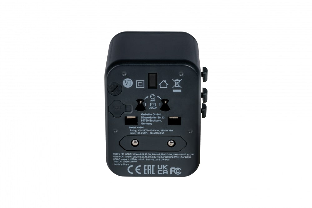 Verbatim 49544 netstekker adapter Universeel Zwart