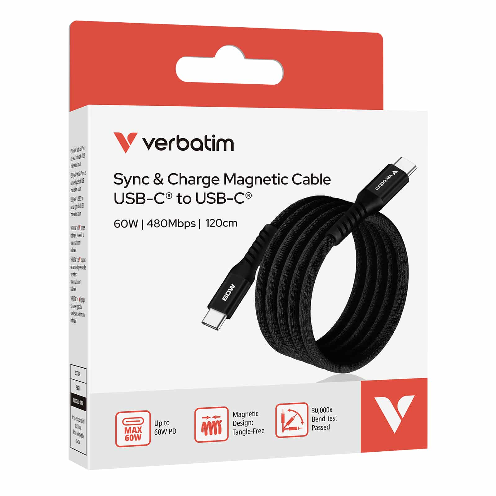 Verbatim Sync & Charge Magnetische Kabel - 60W USB-C naar USB-C 120 cm Zwart - Afbeelding 7