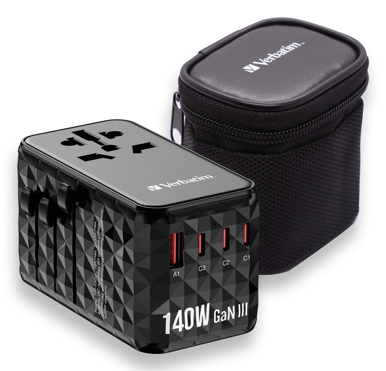 Verbatim UTA-10 140W GaN III universele reisadapter Met 2 x USB-C PD 3.1 & QC 4+, 1 x USB-C PD 3.0 & 1 x USB-A QC 3.0 poorten - Afbeelding 2