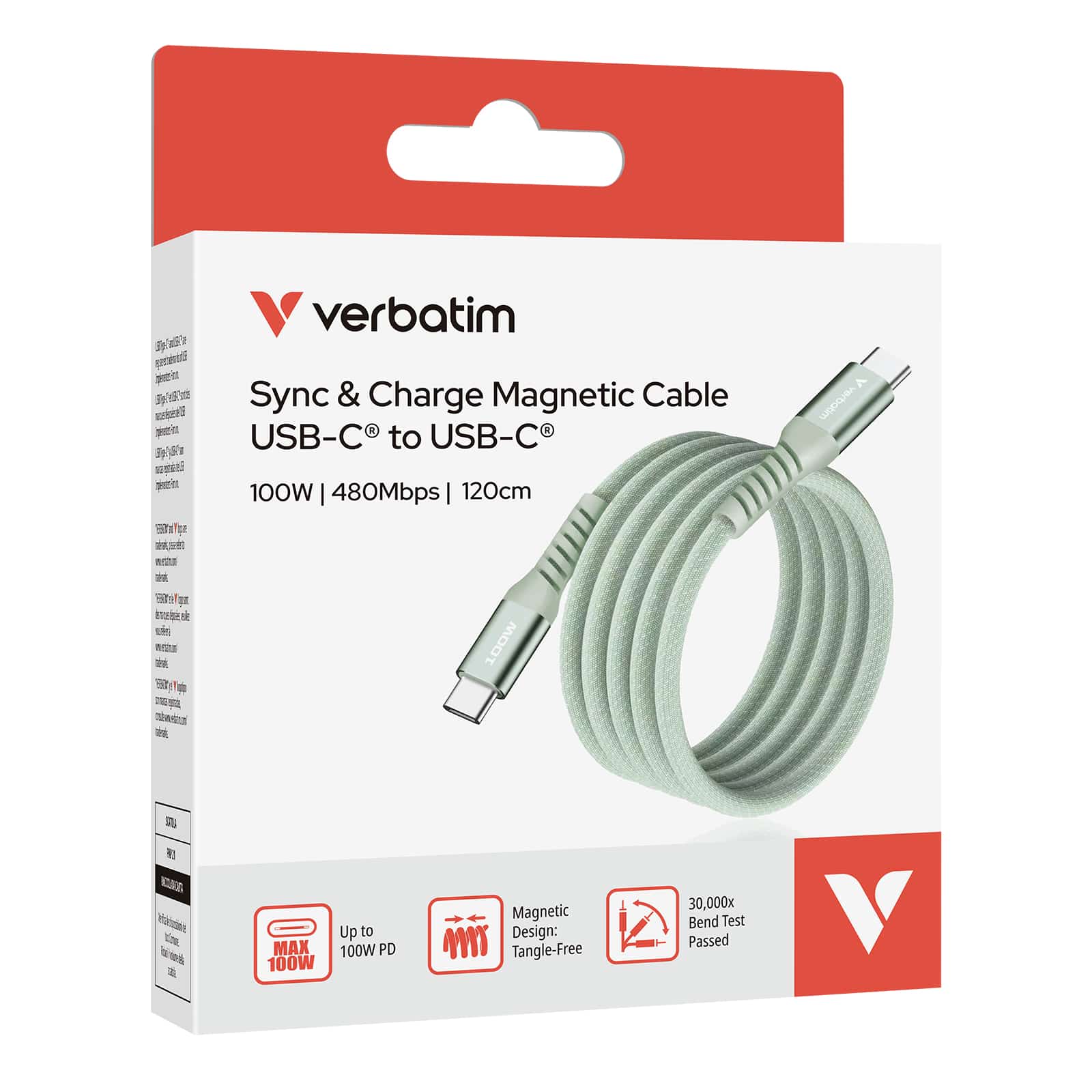 Verbatim Sync & Charge Magnetische Kabel - 100W USB-C naar USB-C 120 cm Groen - Afbeelding 5