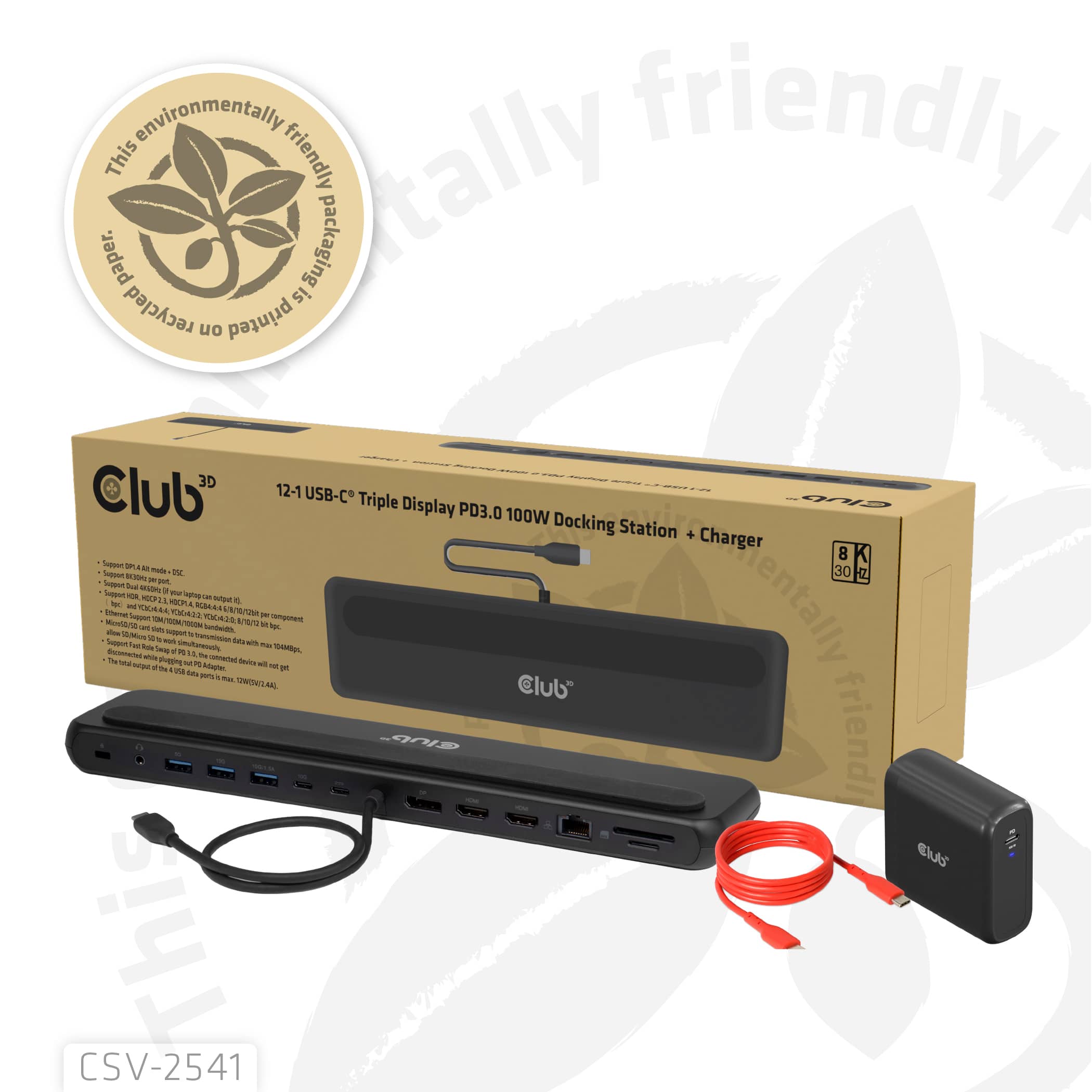 CLUB3D CSV-2541 laptop dock & poortreplicator Docking USB 3.2 Gen 1 (3.1 Gen 1) Type-C Zwart - Afbeelding 2