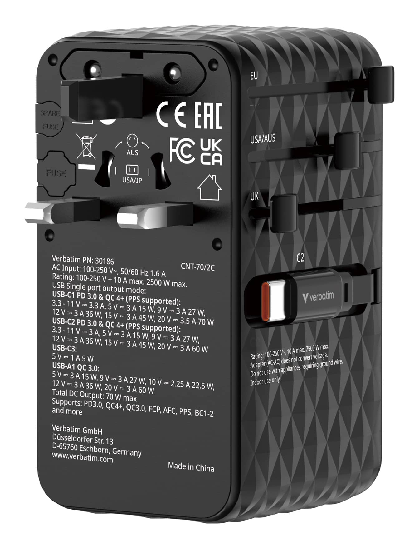 Verbatim Charge 'n' Travel 70W Universeel Zwart AC Snel opladen Binnen - Afbeelding 4