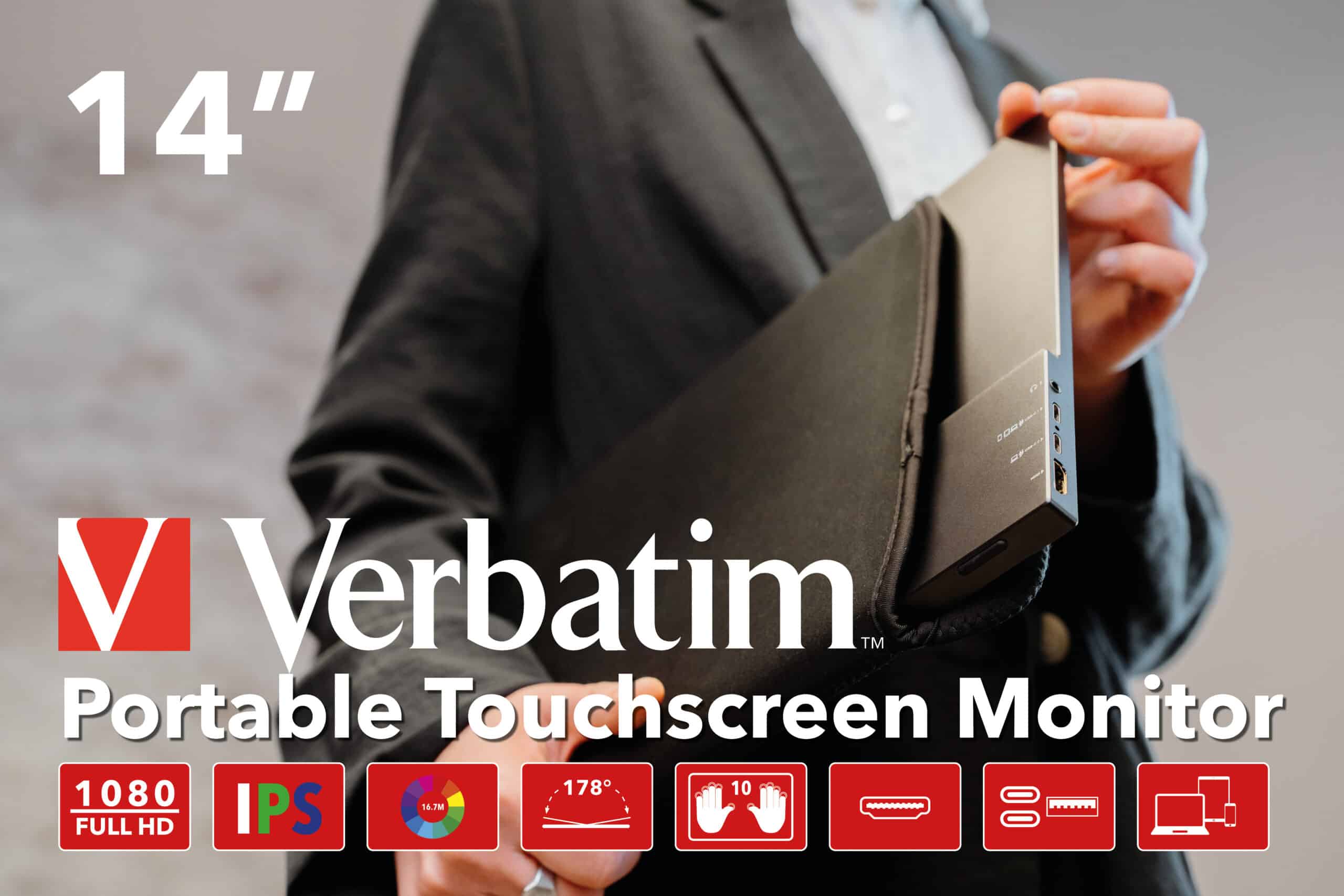 Verbatim 49591 computer monitor 35,6 cm (14") 1920 x 1080 Pixels Full HD LCD Touchscreen Zwart - Afbeelding 7