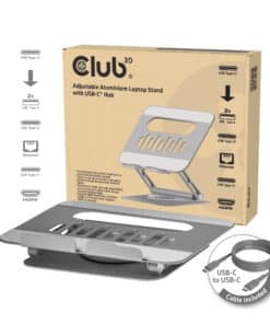 CLUB3D Verstelbare aluminium laptopstandaard met USB-C-hub