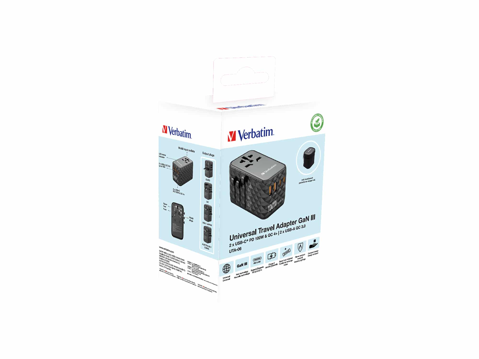 Verbatim UTA-06 100W GaN III universele reisadapter Met 2 x USB-C PD & QC 4+ & 2 x USB-A QC 3.0 poorten - Afbeelding 4