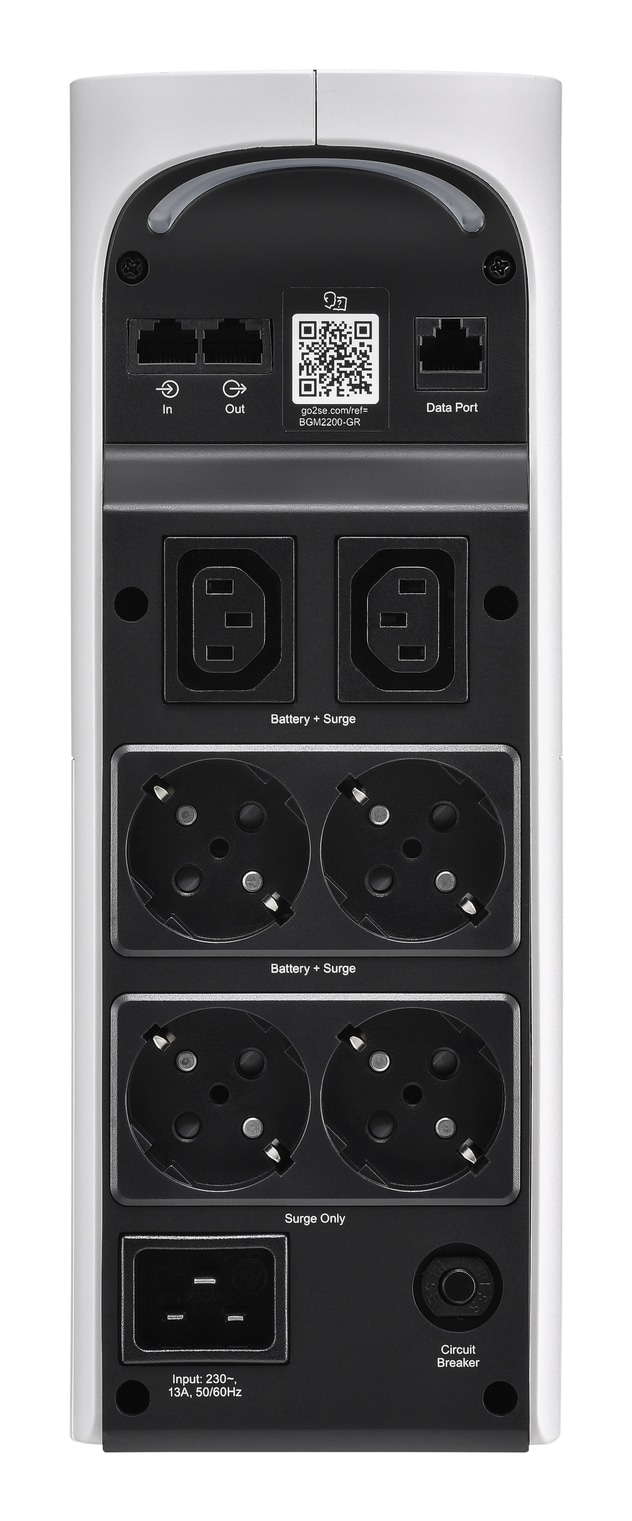 APC Back-UPS Pro voor gamen, 2200VA/1320W, Tower, 230V, 4x Schuko en 2x IEC C13 uitgangen, RGB verlichting, Pure sinusgolf, Arctic (Wit) Stekkerdoos - Afbeelding 2