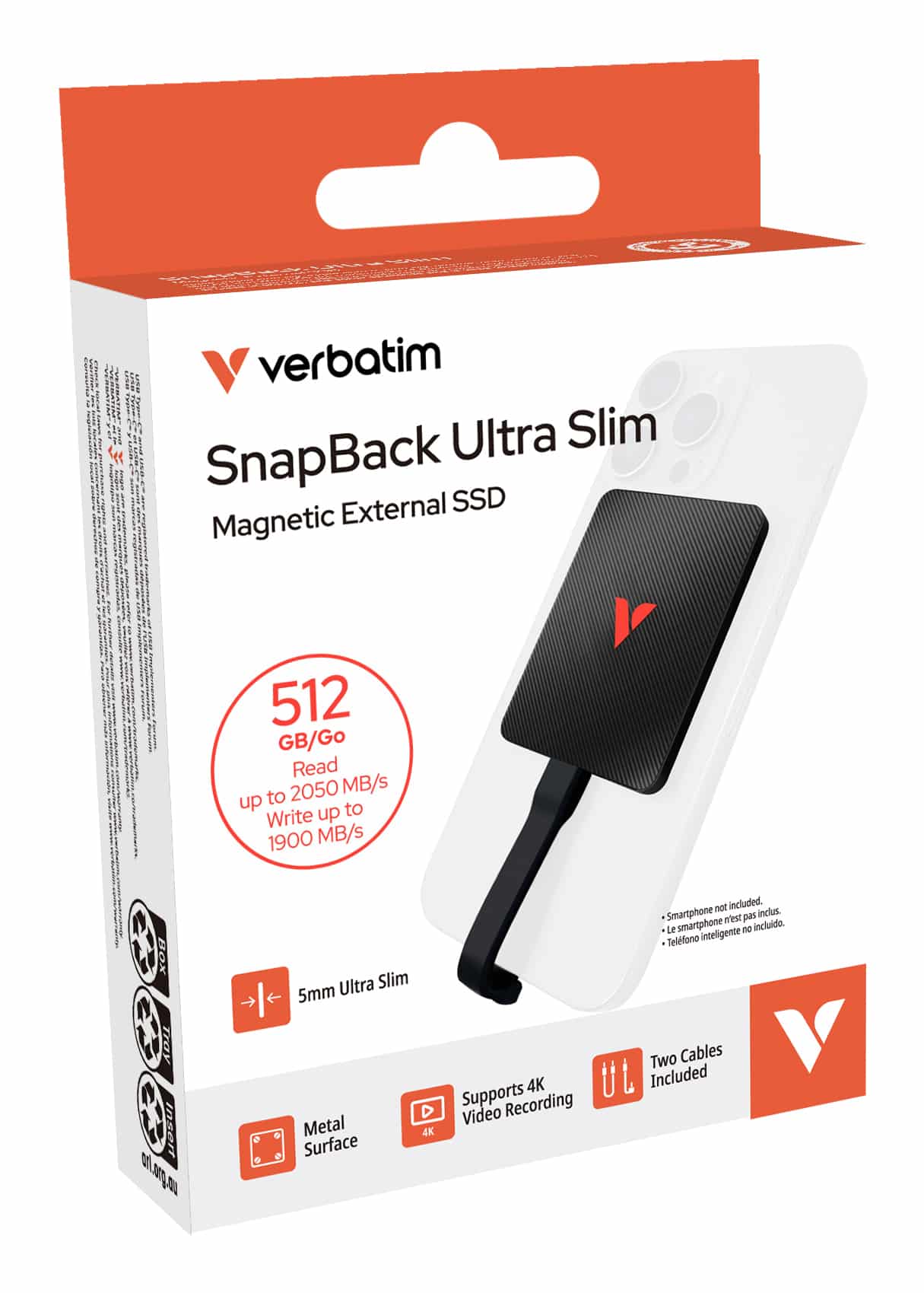 Verbatim SnapBack Ultra Slim SSD 512GB USB Type-C USB 3.2 Gen 2x2 Zwart - Afbeelding 2