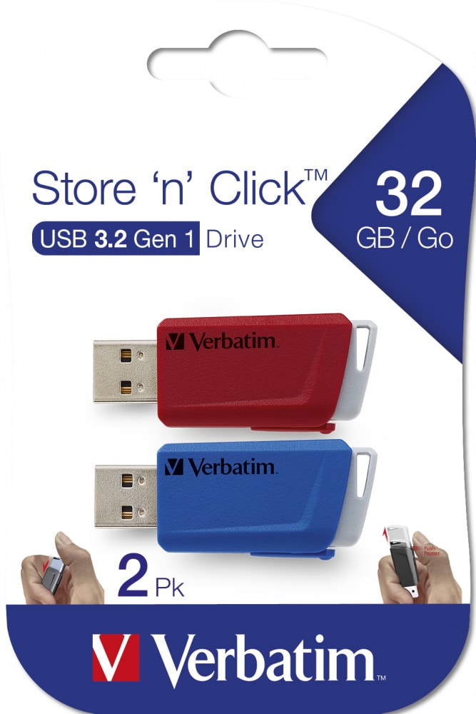 Verbatim Store 'n' Click - USB-Stick 3.2 GEN1 - 2x32 GB - Blauw/Rood - Afbeelding 3
