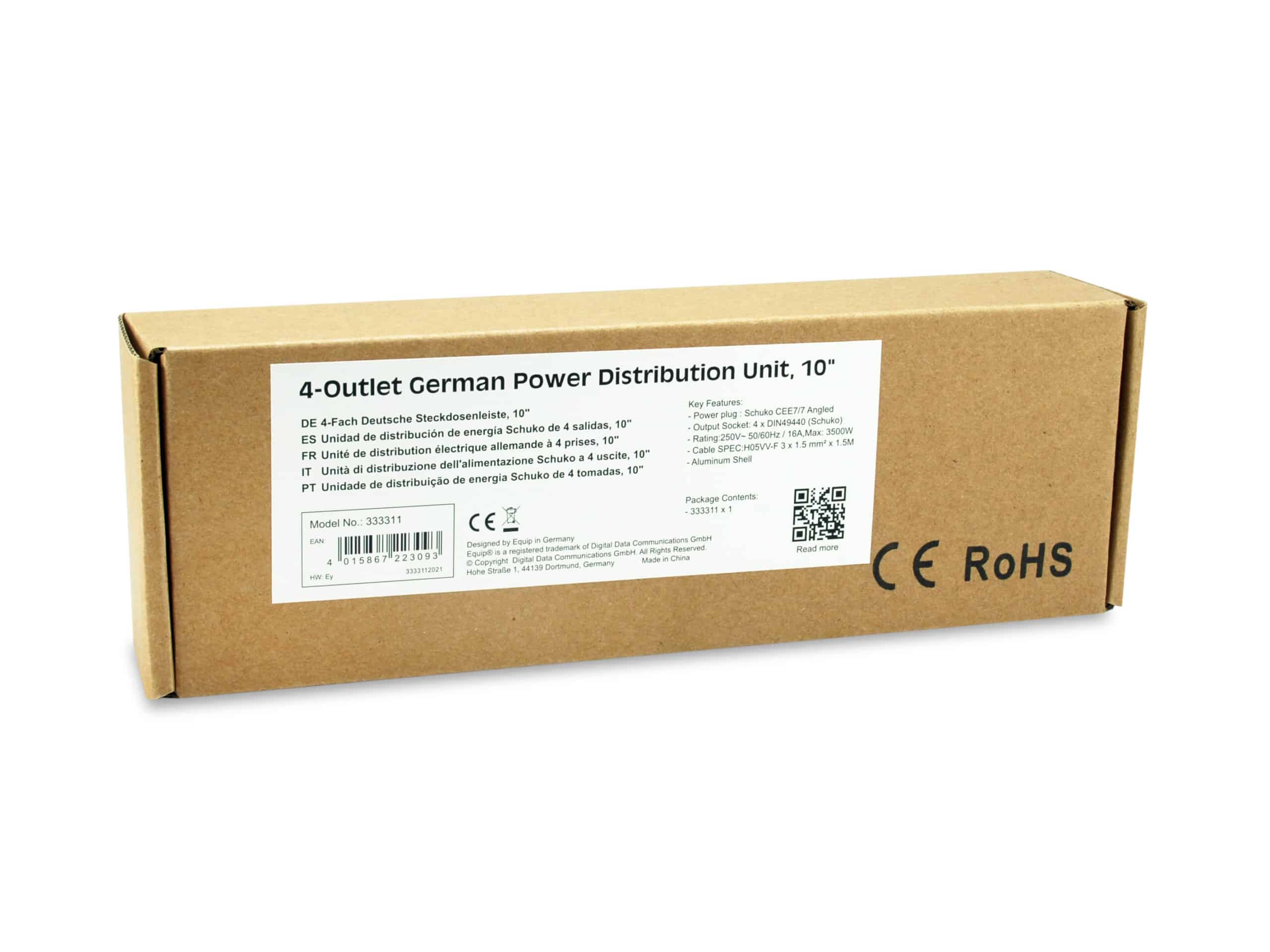 Equip 333311 energiedistributie 4 AC-uitgang(en) 1U Zwart, Zilver - Afbeelding 2