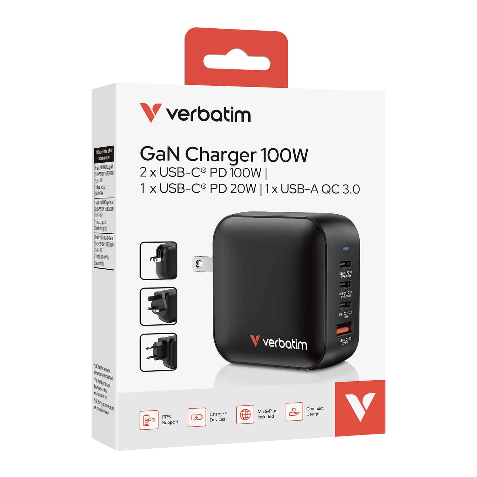 Verbatim Mini GaN Charger 100W Universeel Zwart AC Snel opladen Binnen - Afbeelding 8