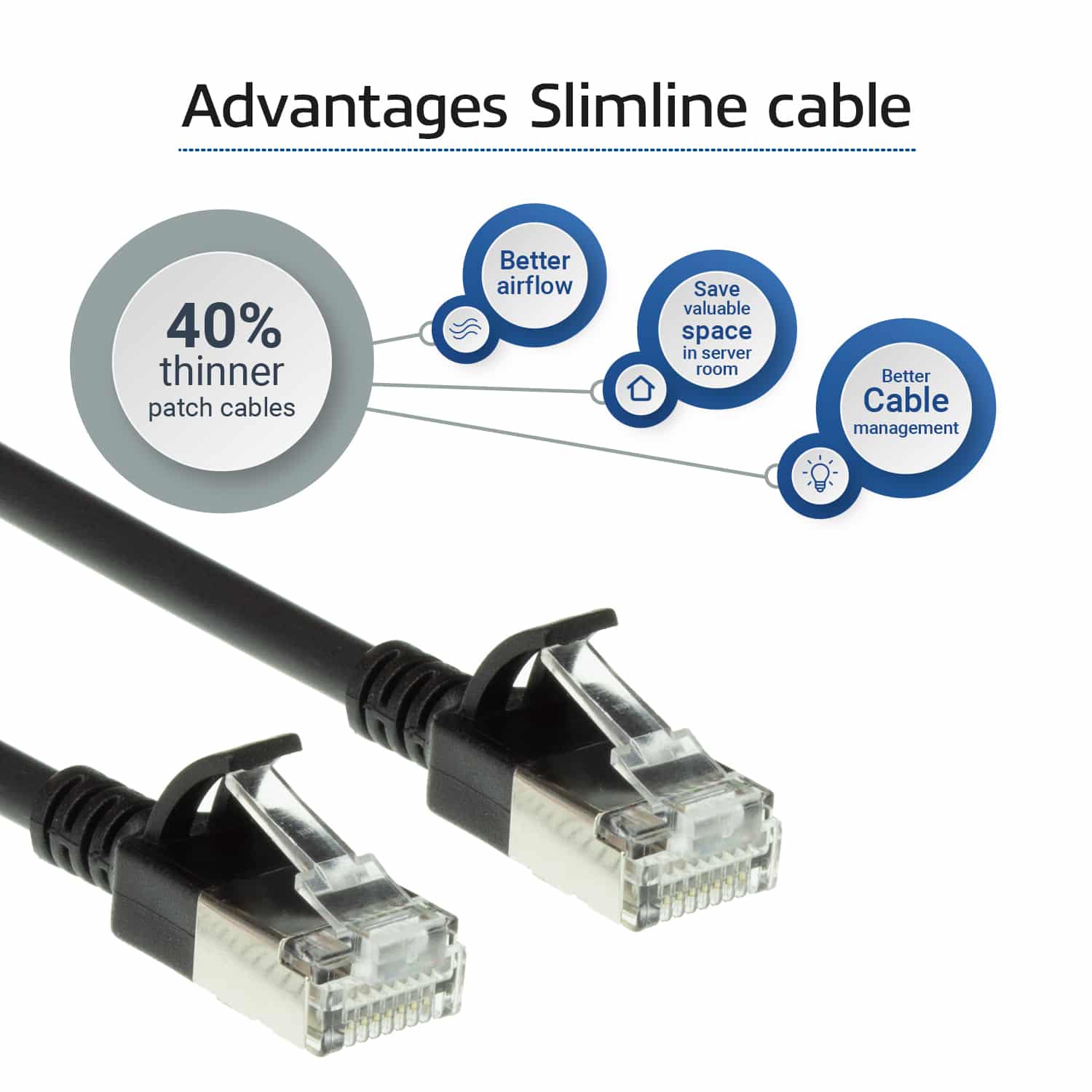 ACT Zwarte 0,25 meter LSZH U/FTP CAT6A datacenter slimline patchkabel snagless met RJ45 connectoren - Afbeelding 4