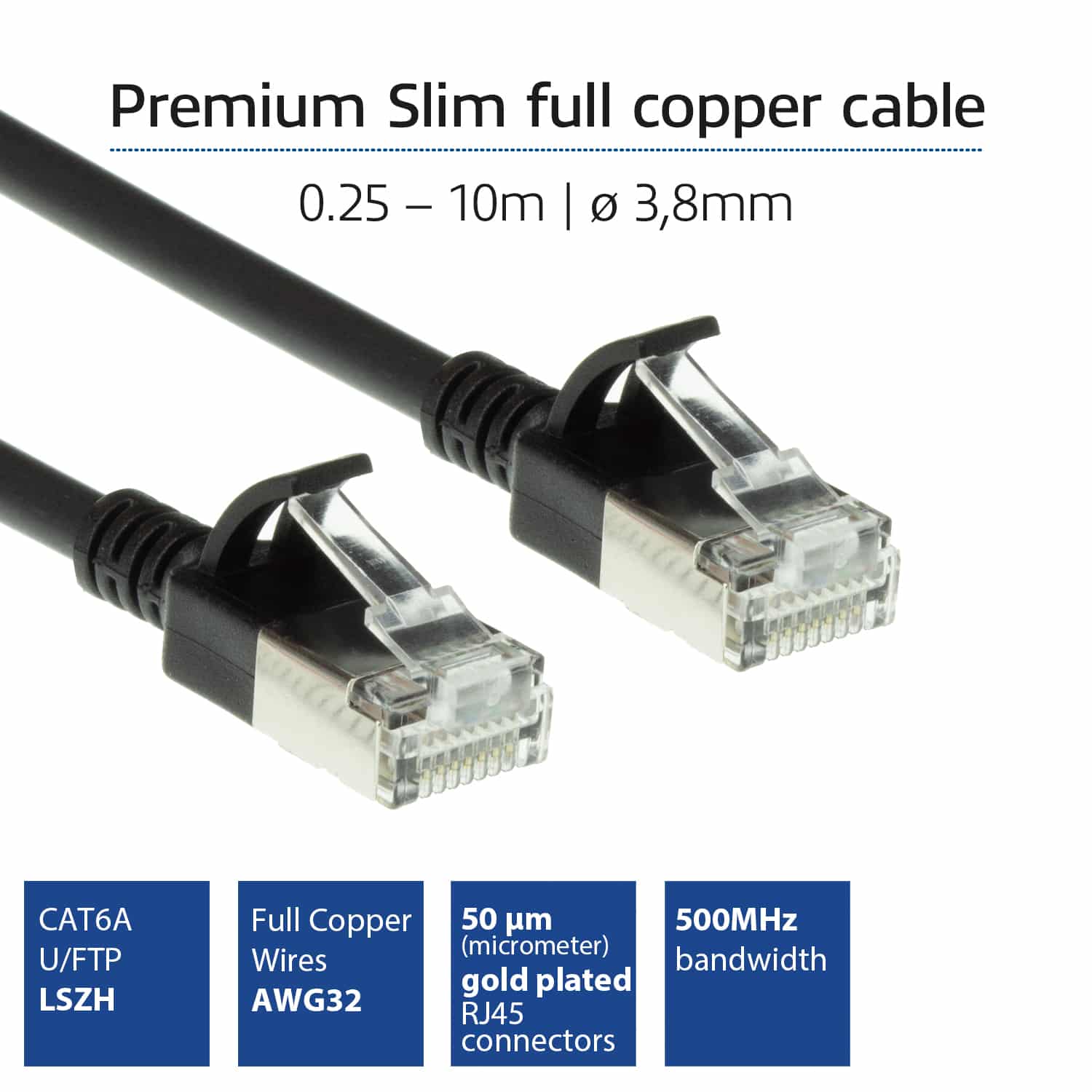 ACT Zwarte 0,25 meter LSZH U/FTP CAT6A datacenter slimline patchkabel snagless met RJ45 connectoren - Afbeelding 2