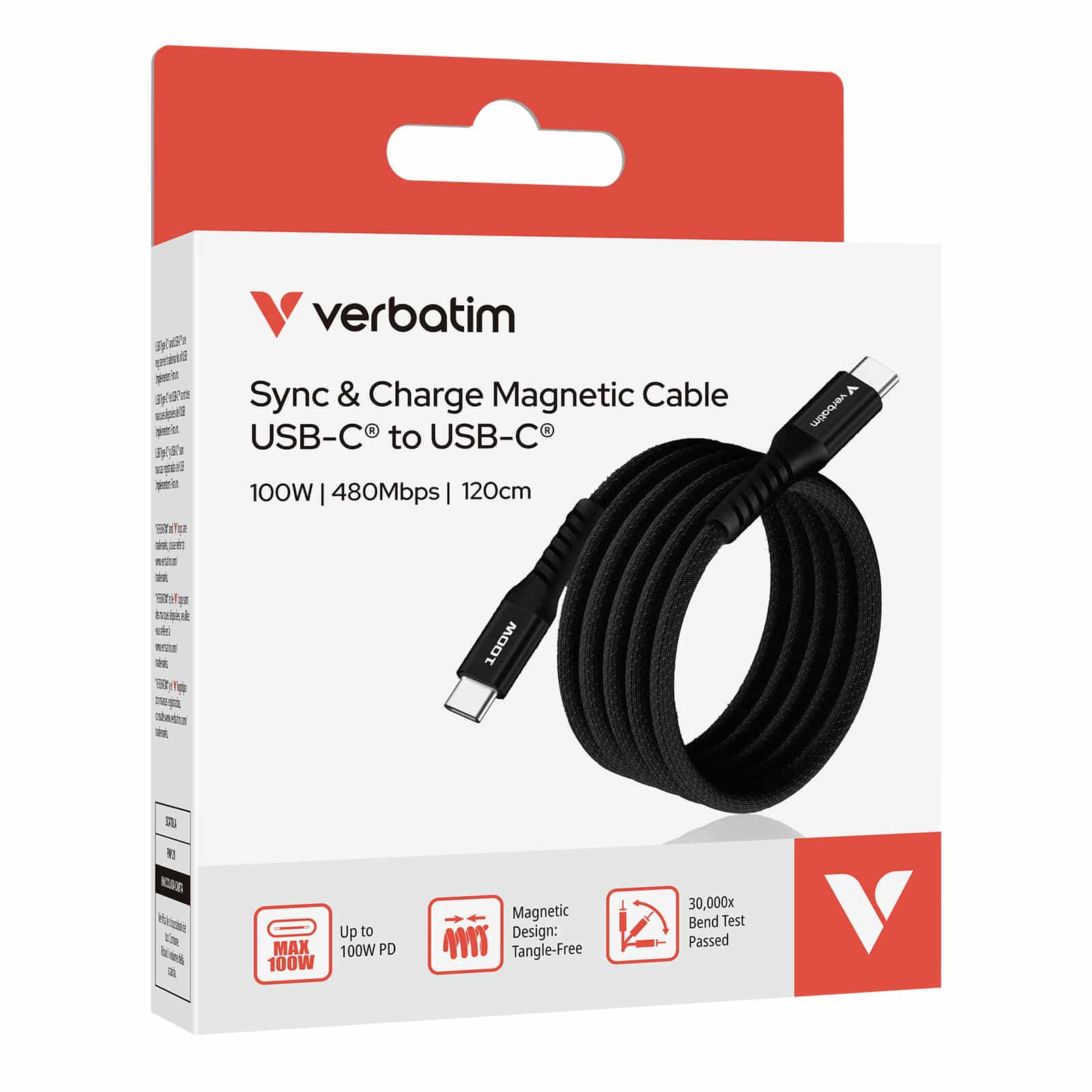 Verbatim Sync & Charge Magnetische Kabel - 100W USB-C naar USB-C 120 cm Zwart - Afbeelding 7