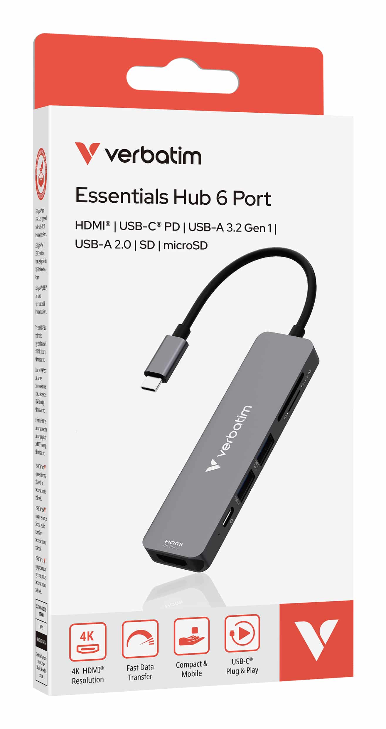 Verbatim USB-C essentiële multipoort hub 6 poorten: HDMI, USB-C PD, USB-A 3.2 Gen 1, USB-A, SD & microSD - Afbeelding 3