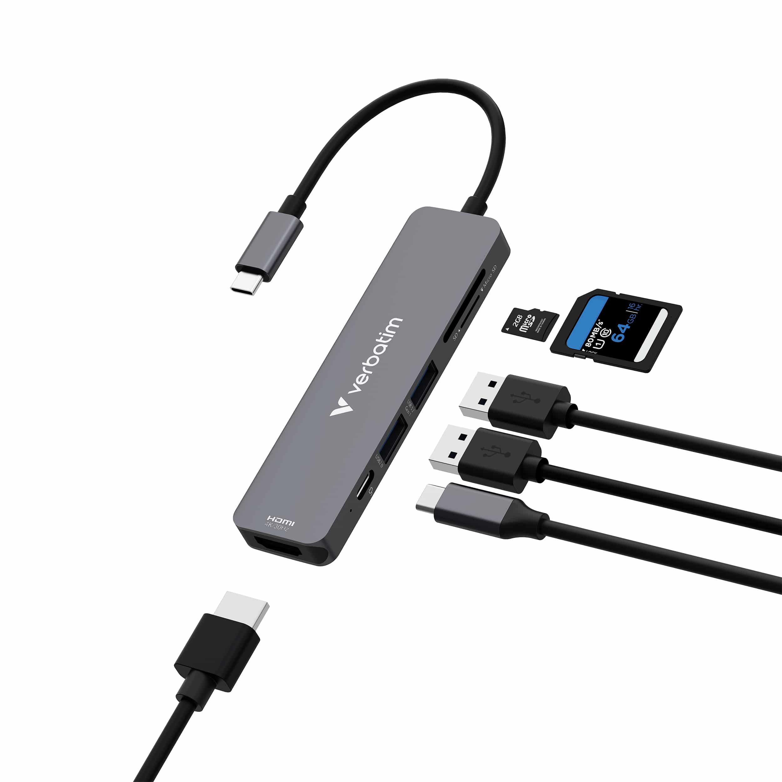 Verbatim USB-C essentiële multipoort hub 6 poorten: HDMI, USB-C PD, USB-A 3.2 Gen 1, USB-A, SD & microSD - Afbeelding 2