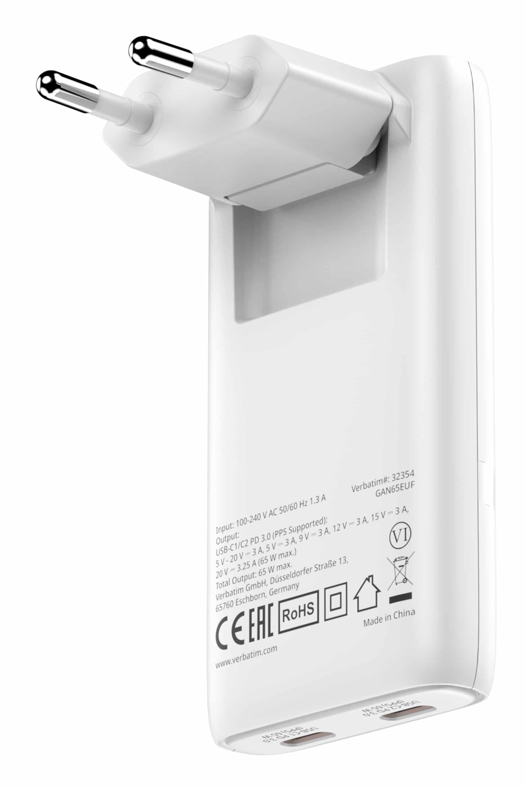 Verbatim 32355 oplader voor mobiele apparatuur Laptop, Smartphone, Tablet Wit AC Snel opladen Binnen