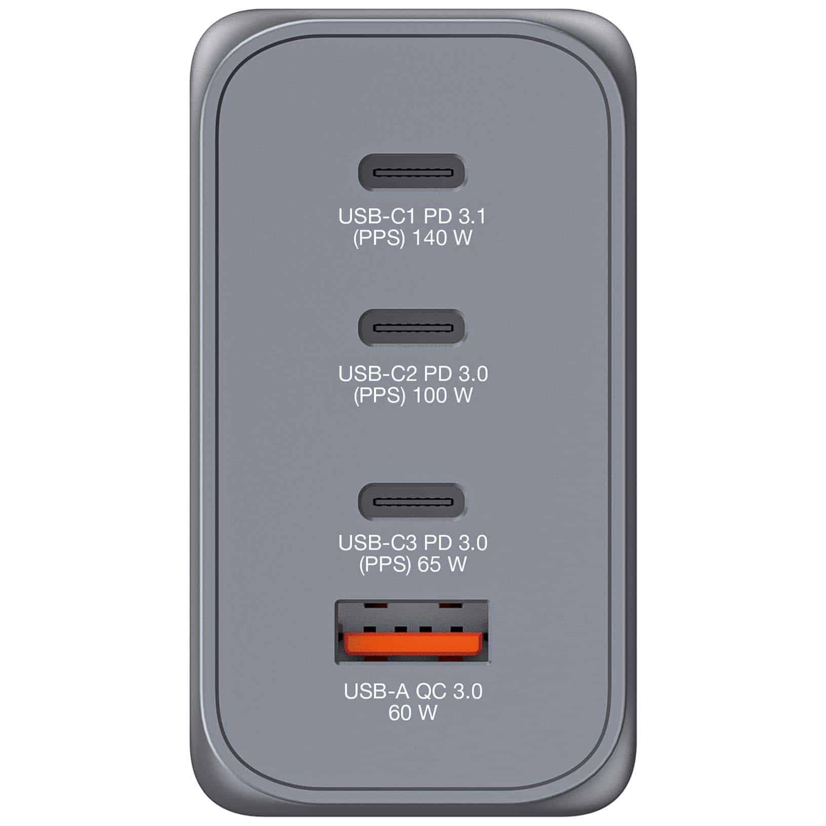 Verbatim 240 W GaN-wandoplader met vier poorten 1 x USB-C PD 140 W /1 x USB-C PD 100 W / 1 x USB-C® PD 65 W / 1 x USB-A QC 3.0 (EU/VK/VS) - Afbeelding 2