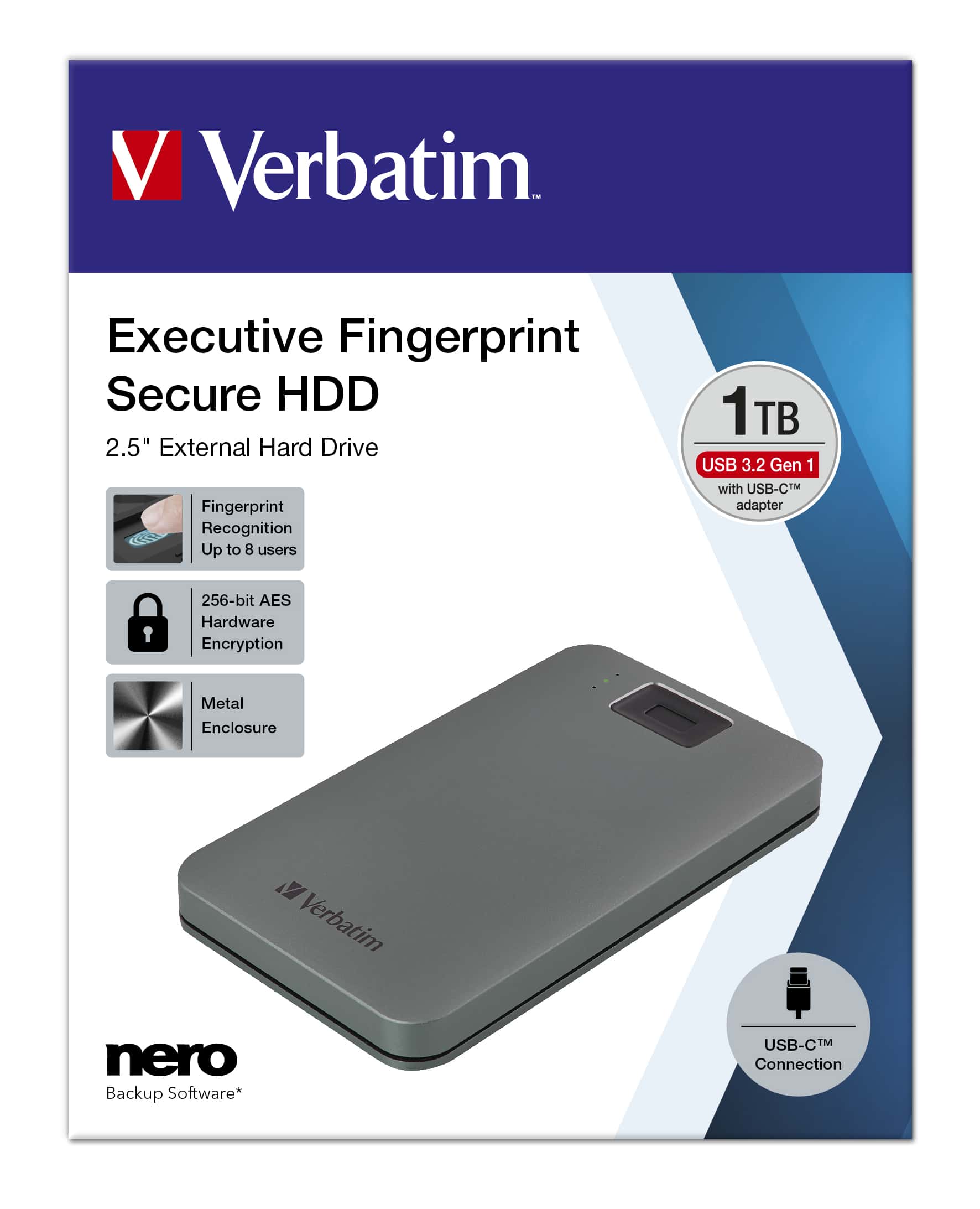 Verbatim 53652 externe harde schijf 1 TB 5400 RPM 2.5" USB Type-C 3.2 Gen 1 (3.1 Gen 1) Grijs