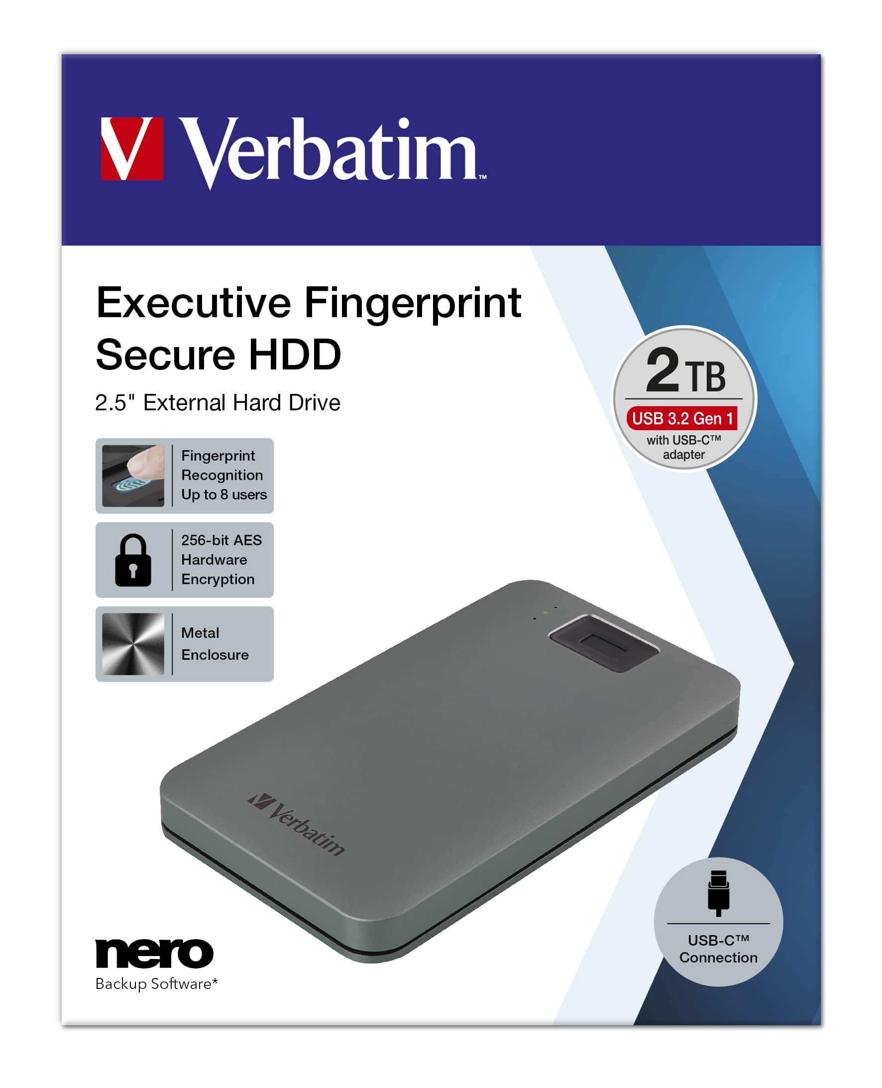 Verbatim 53653 externe harde schijf 2 TB 5400 RPM 2.5" USB Type-C 3.2 Gen 1 (3.1 Gen 1) Grijs
