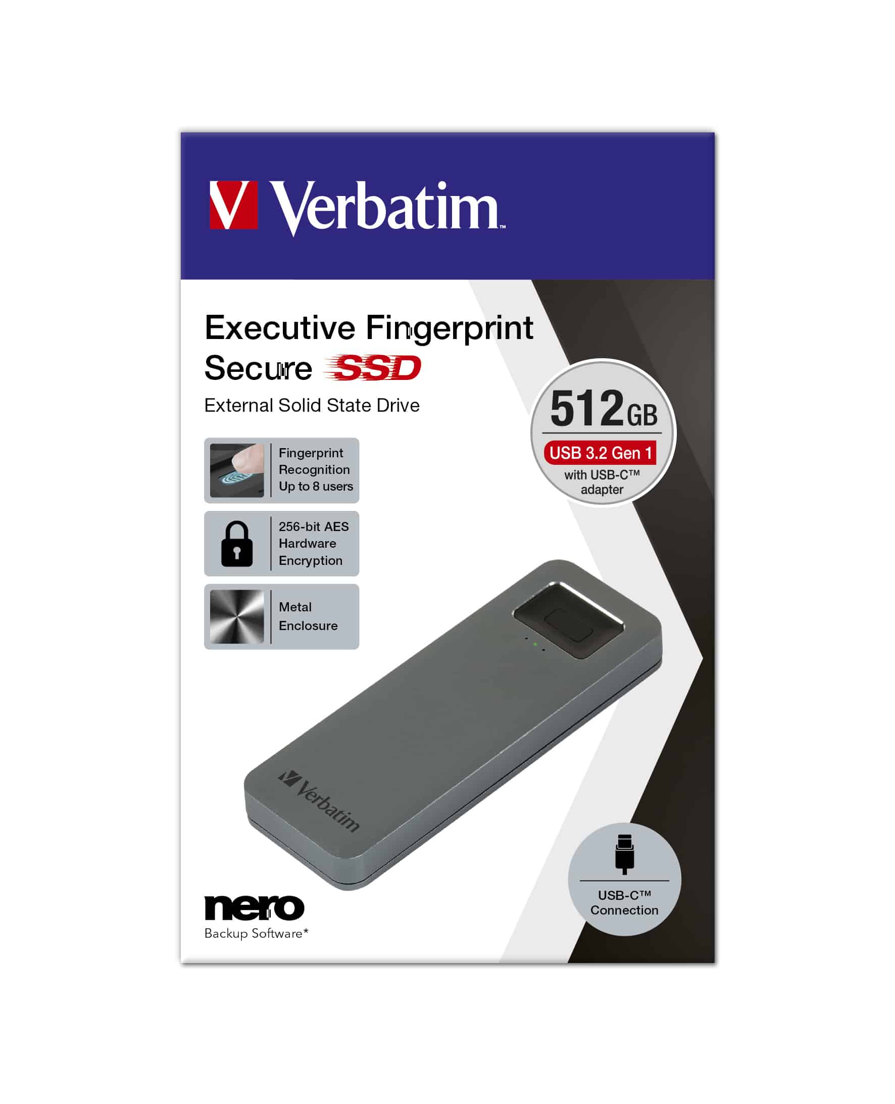 Verbatim 53656 externe solide-state drive 512 GB USB Type-C 3.2 Gen 1 (3.1 Gen 1) Grijs