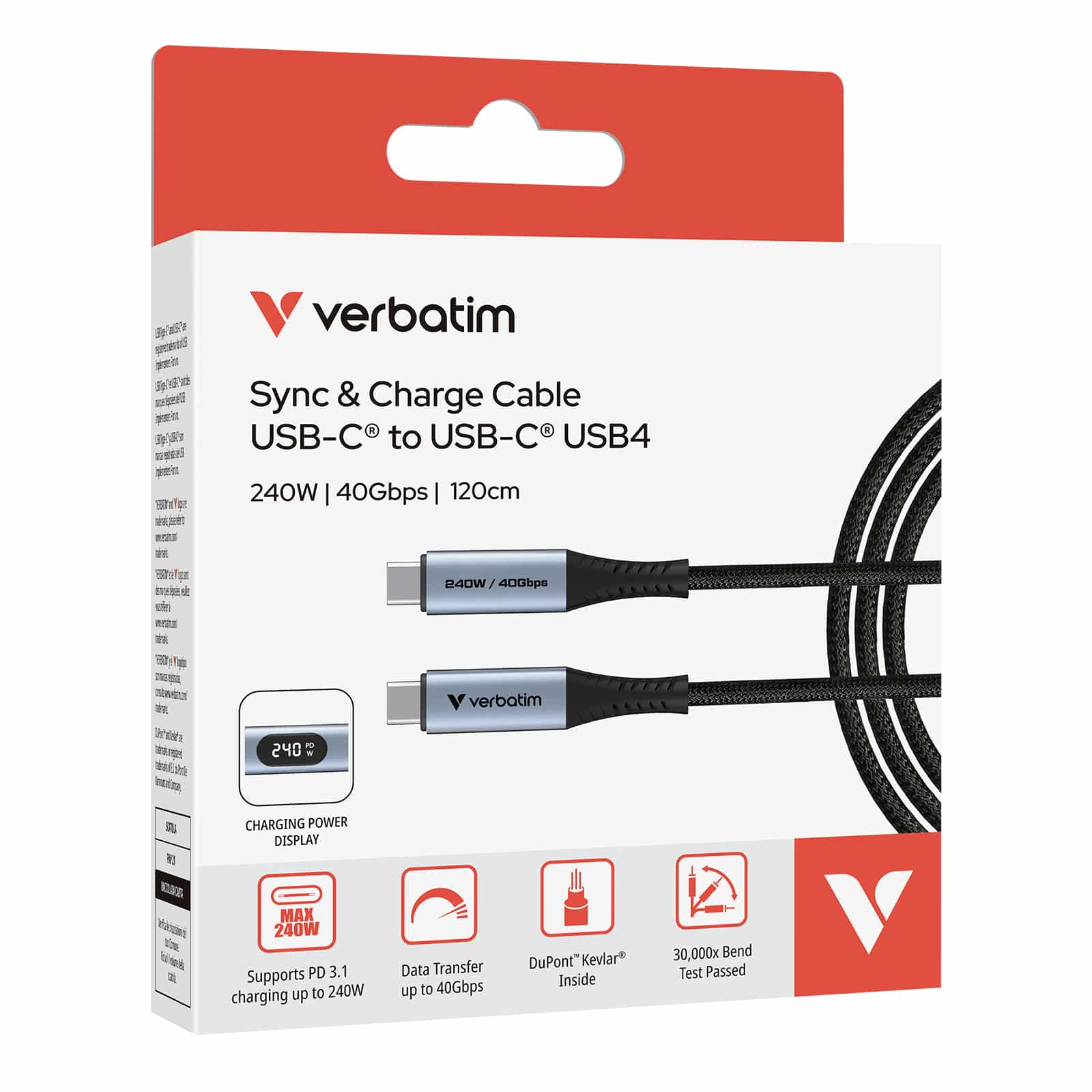 Verbatim 31849 USB-kabel USB4 Gen 2x2 1,2 m USB C 40 Gbit/s 240 W Zwart - Afbeelding 6