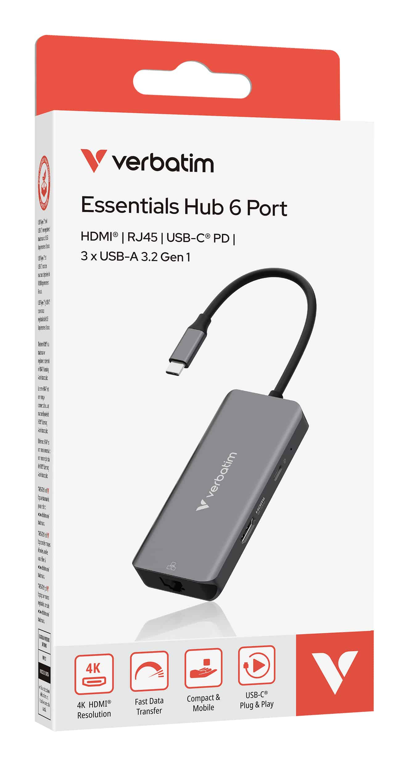 Verbatim USB-C essentiële multipoort hub 6 poorten: RJ45, HDMI, USB-C PD, 3 x USB-A 3.2 Gen 1 - Afbeelding 3
