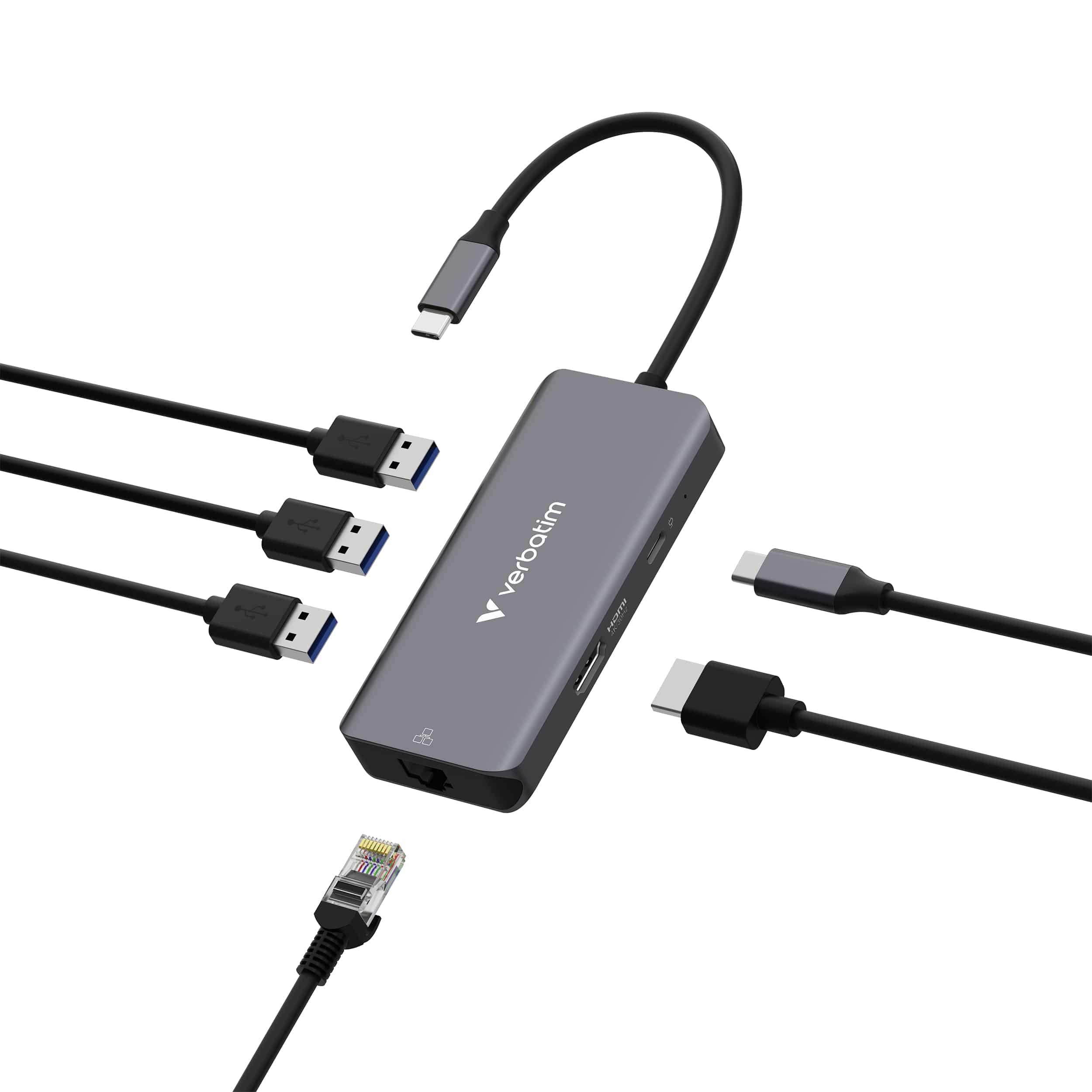 Verbatim USB-C essentiële multipoort hub 6 poorten: RJ45, HDMI, USB-C PD, 3 x USB-A 3.2 Gen 1 - Afbeelding 2