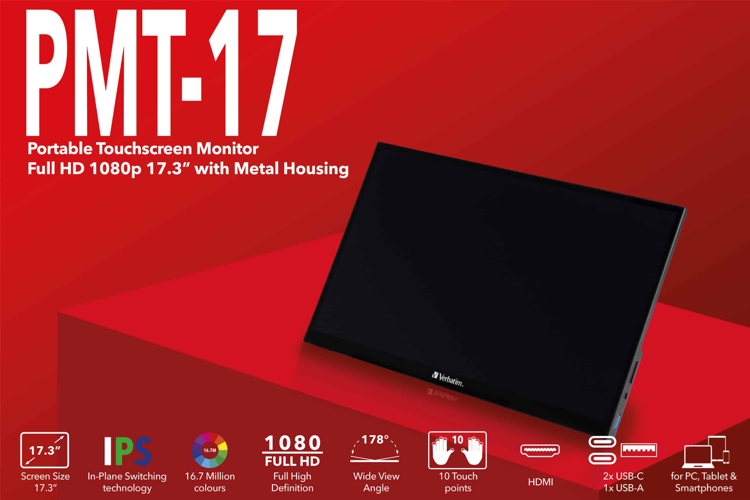 Verbatim 49593 computer monitor 43,9 cm (17.3") 1920 x 1080 Pixels Full HD LCD Touchscreen Zwart - Afbeelding 6