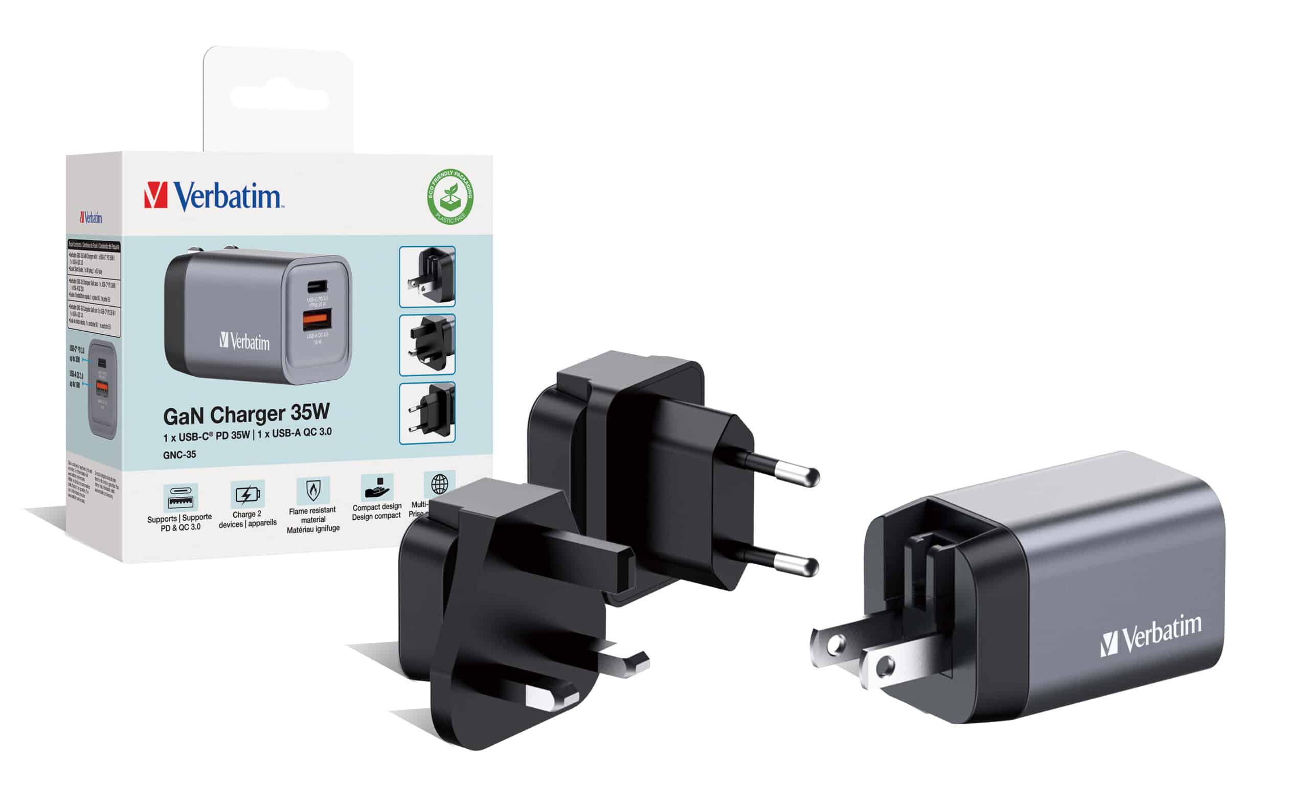 Verbatim 35 W GaN-wandoplader met twee poorten 1 x USB-C PD 35 W / 1 x USB-A QC 3.0 (EU/VK/VS) - Afbeelding 8