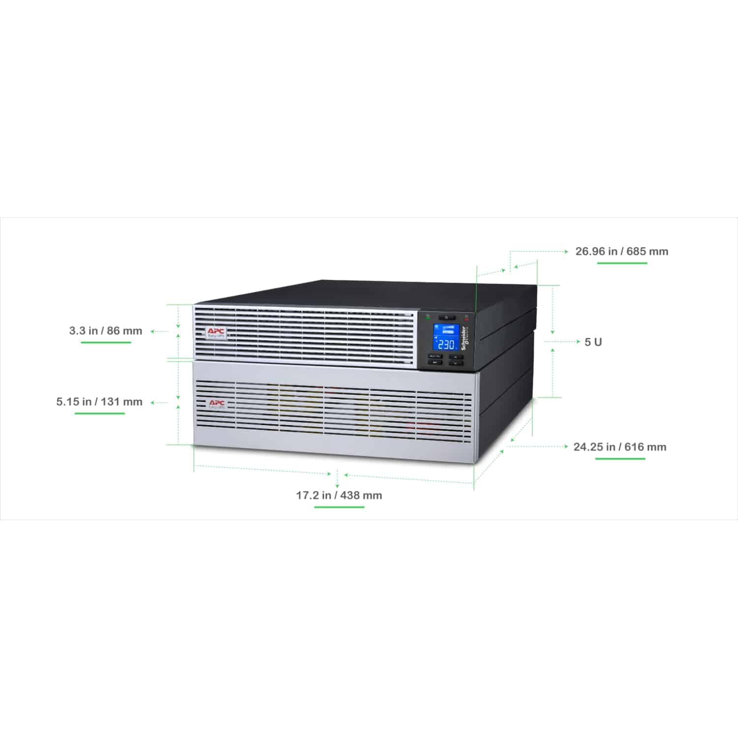 APC Easy UPS On-Line, 6kVA/6kW, Lithium-ion, Rack/Tower 5U, 230V, 1 harde draad (1P+N+E) uitgang, Intelligente kaartsleuf, verlengde runtime, met railkit Stekkerdoos - Afbeelding 8