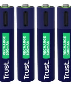 Trust USB-C Oplaadbare AAA Batterijen 4-pack - Oplaadbare AAA batterijen – USB-C oplaadbaar – 4 stuks – Blauw
