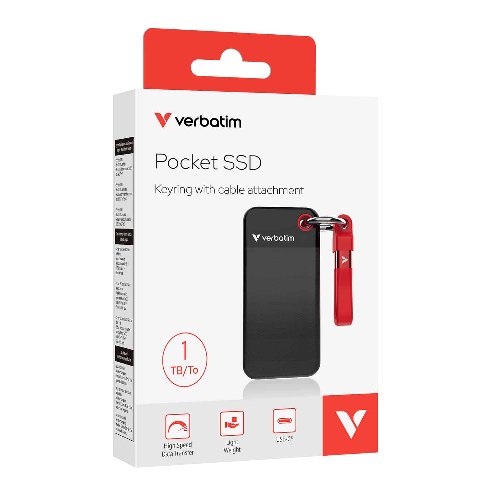 Verbatim Pocket SSD 1 TB USB Type-C 3.2 Gen 2 (3.1 Gen 2) Zwart, Rood - Afbeelding 2