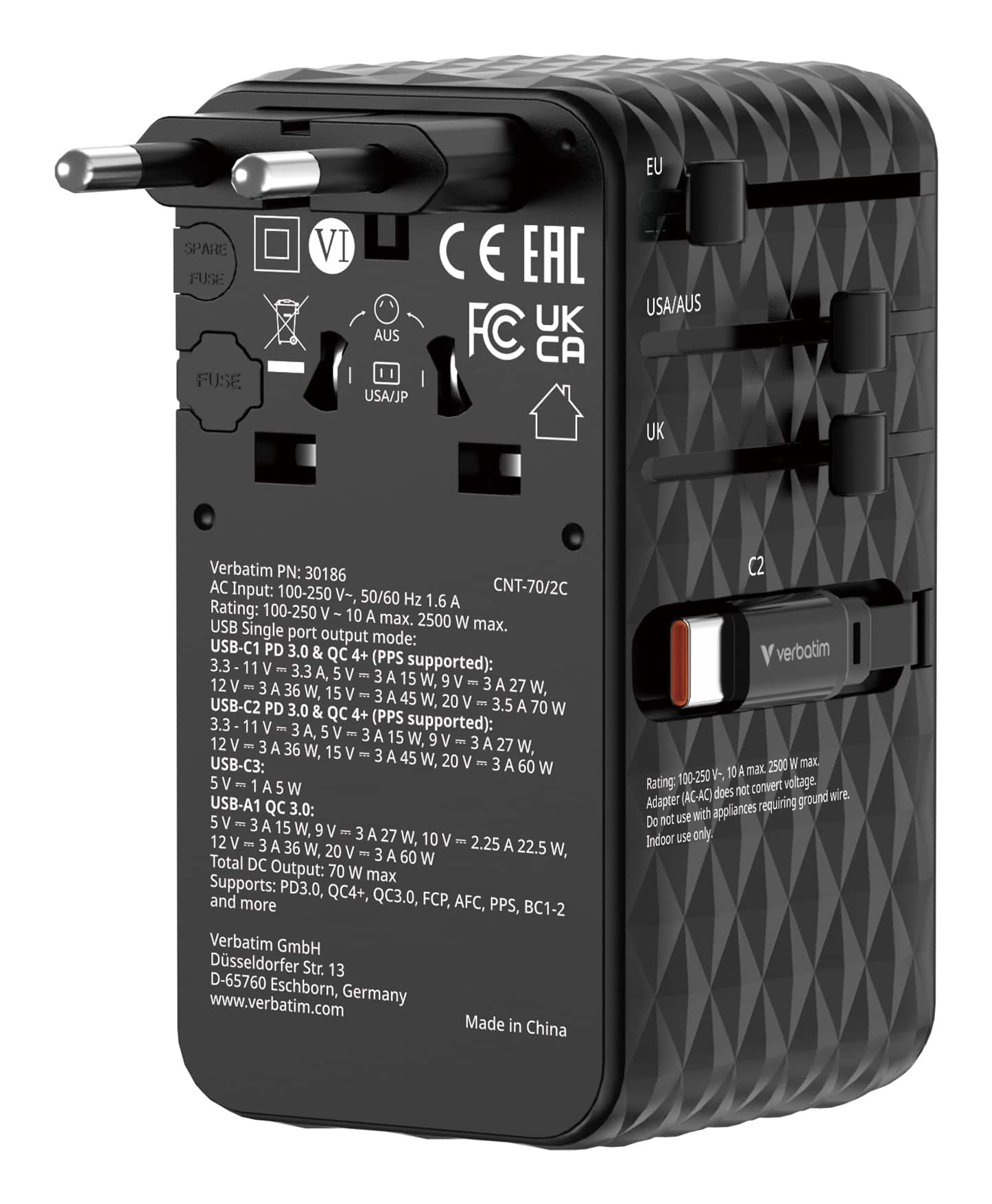 Verbatim Charge 'n' Travel 70W Universeel Zwart AC Snel opladen Binnen