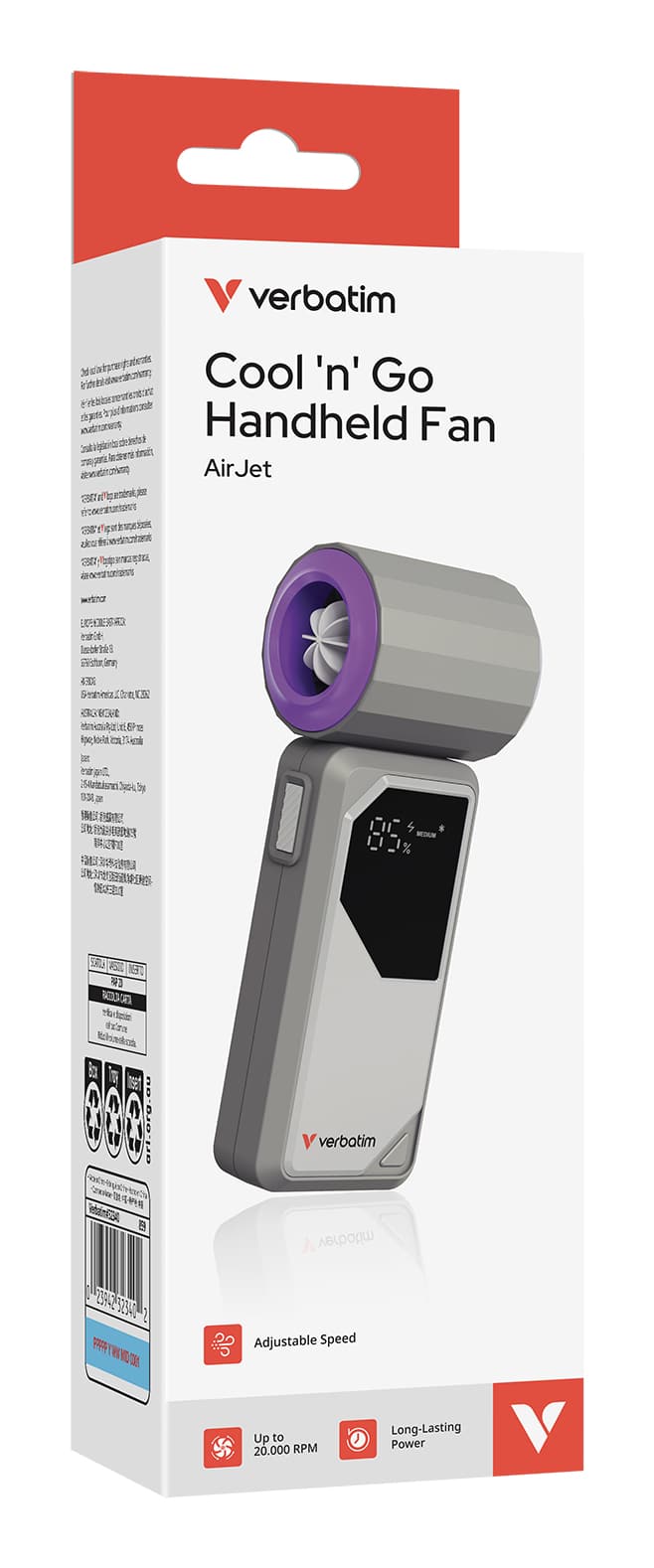 Verbatim Cool 'n' Go AirJet Handventilator - Grijs/Paars - Afbeelding 6