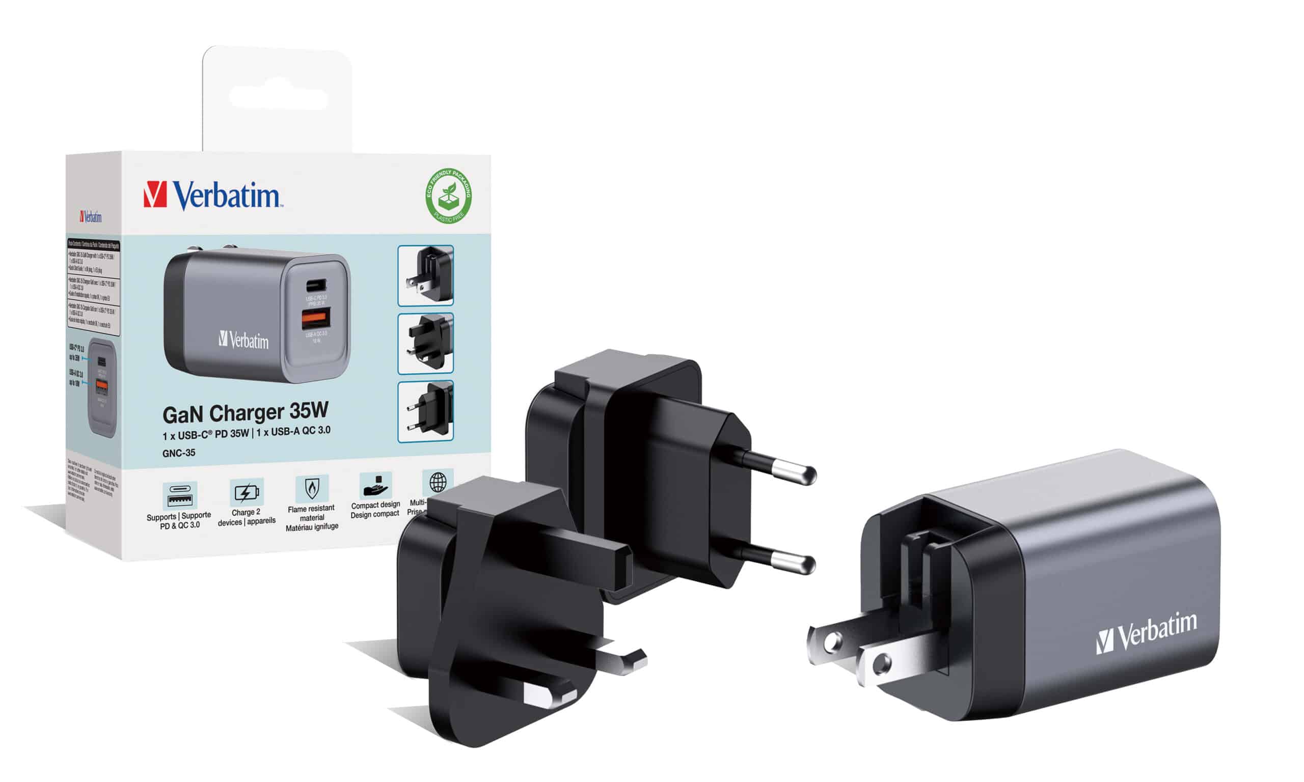Verbatim 35 W GaN-wandoplader met twee poorten 1 x USB-C PD 35 W / 1 x USB-A QC 3.0 (EU/VK/VS) - Afbeelding 4