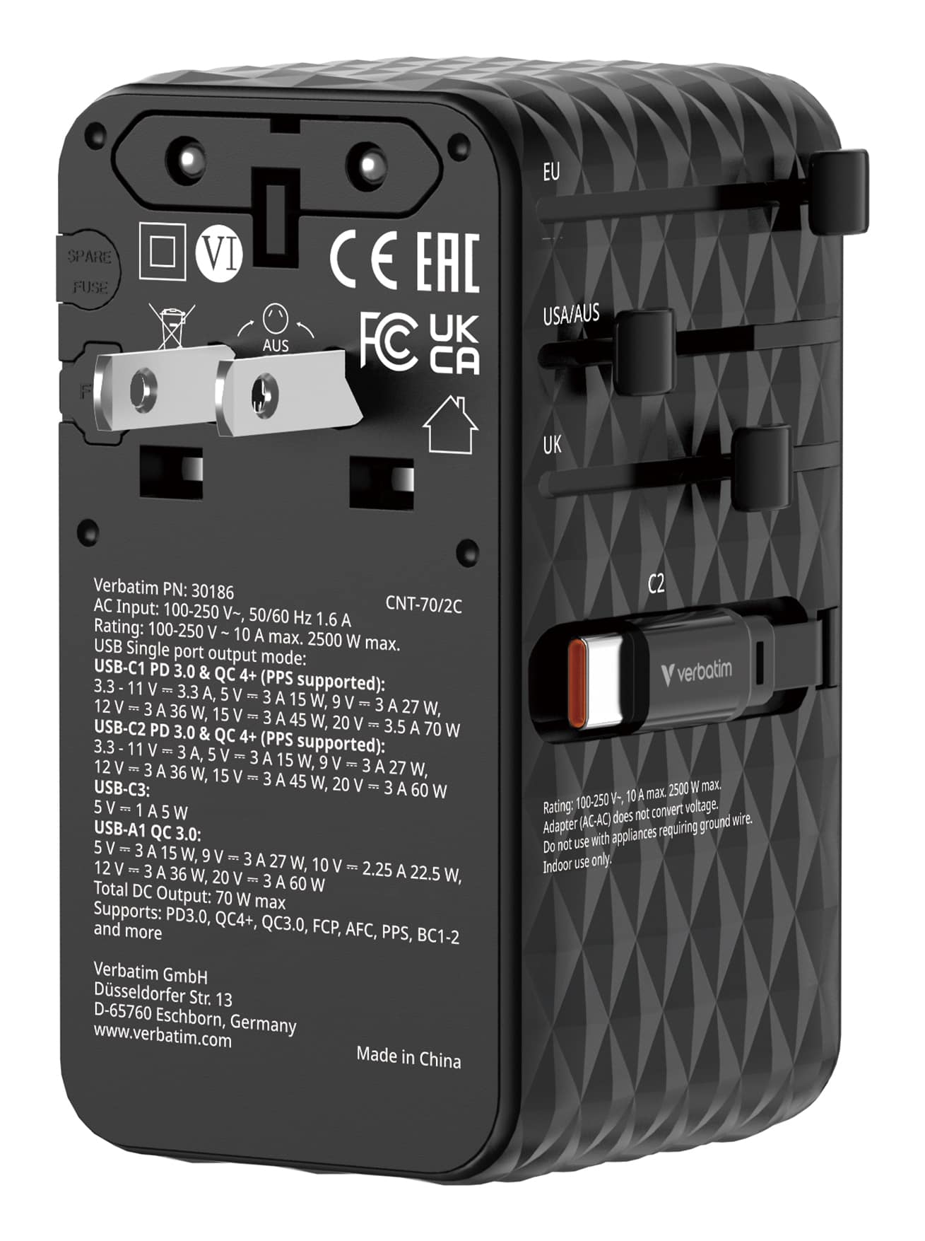 Verbatim Charge 'n' Travel 70W Universeel Zwart AC Snel opladen Binnen - Afbeelding 5