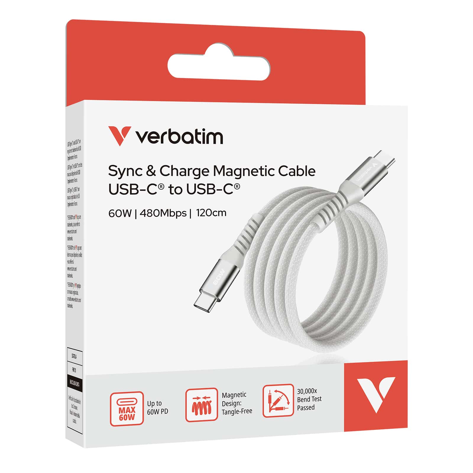 Verbatim Sync & Charge Magnetische Kabel - 60W USB-C naar USB-C 120 cm Grijs - Afbeelding 7
