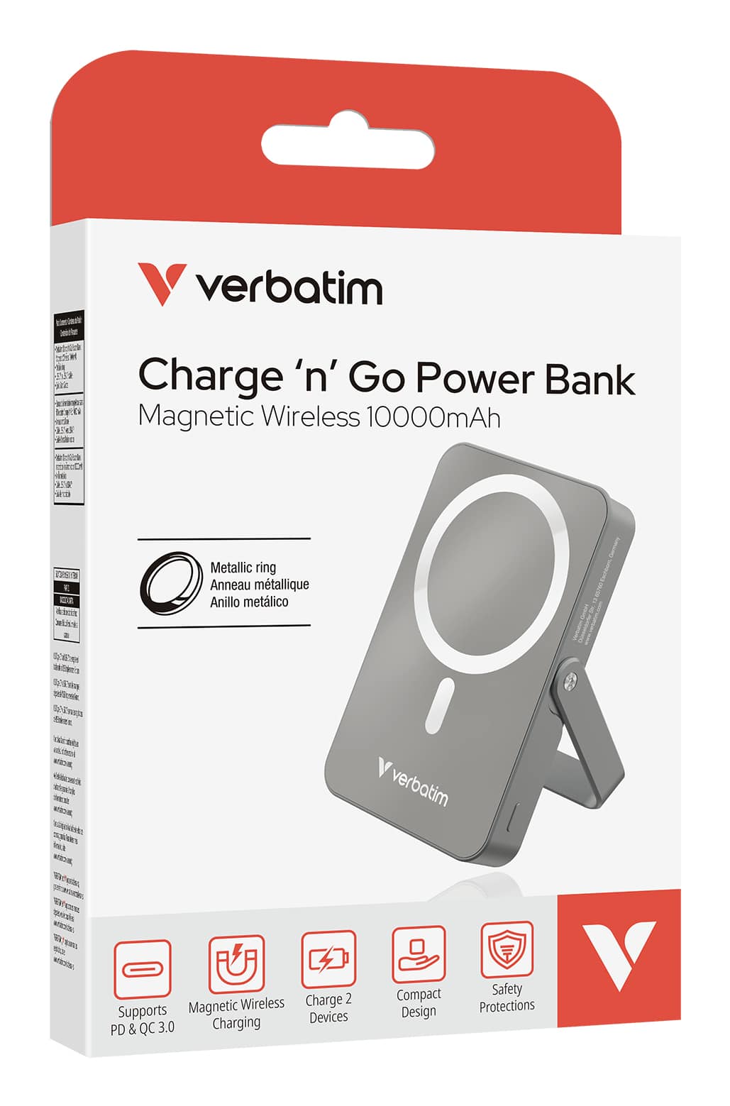 Verbatim Charge 'n' Go Magnetische Draadloze Power Bank 10000mAh met standaard - Grijs - Afbeelding 3