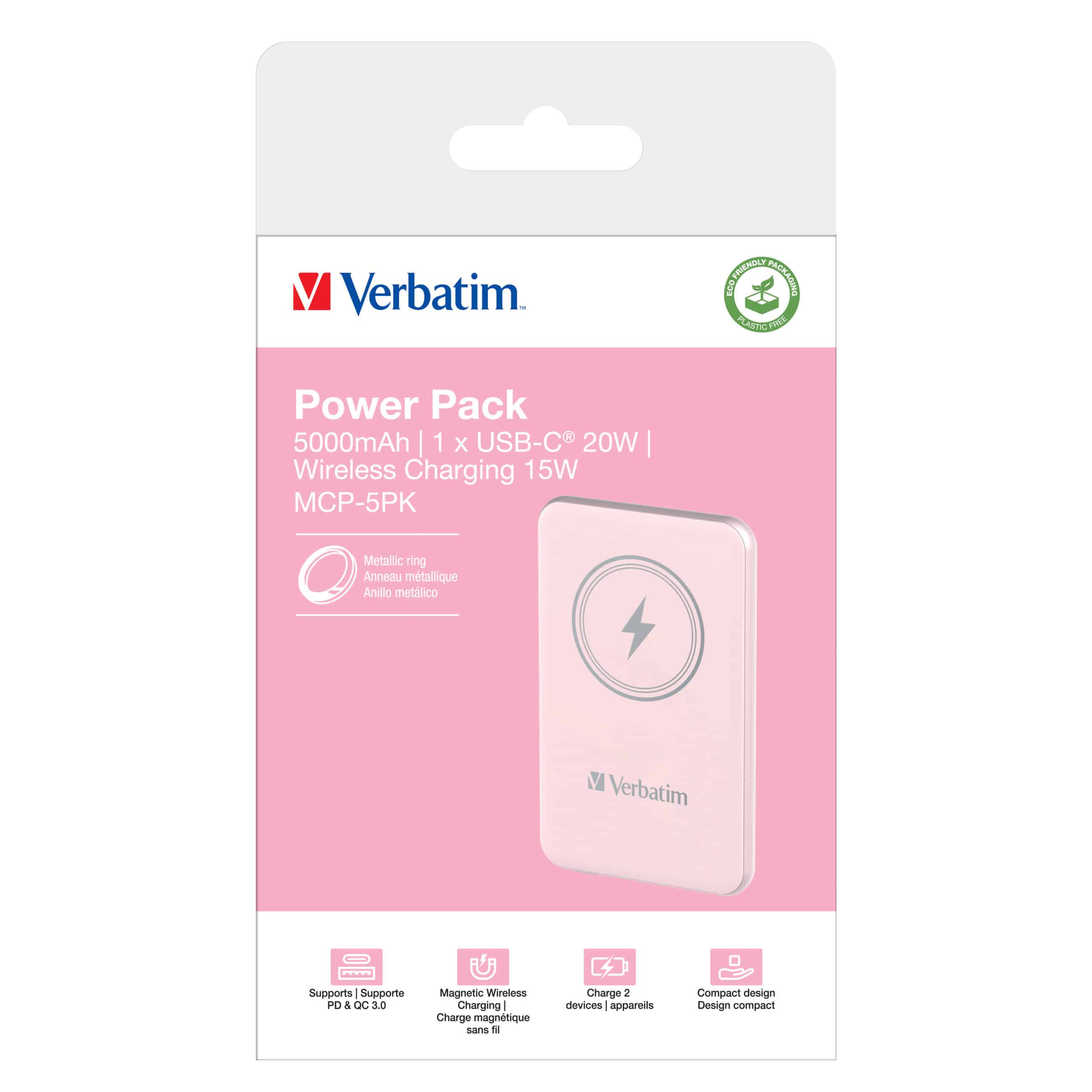 Verbatim Charge 'n' Go Magnetische Draadloze Power Bank 5000mAh Roze - Afbeelding 4