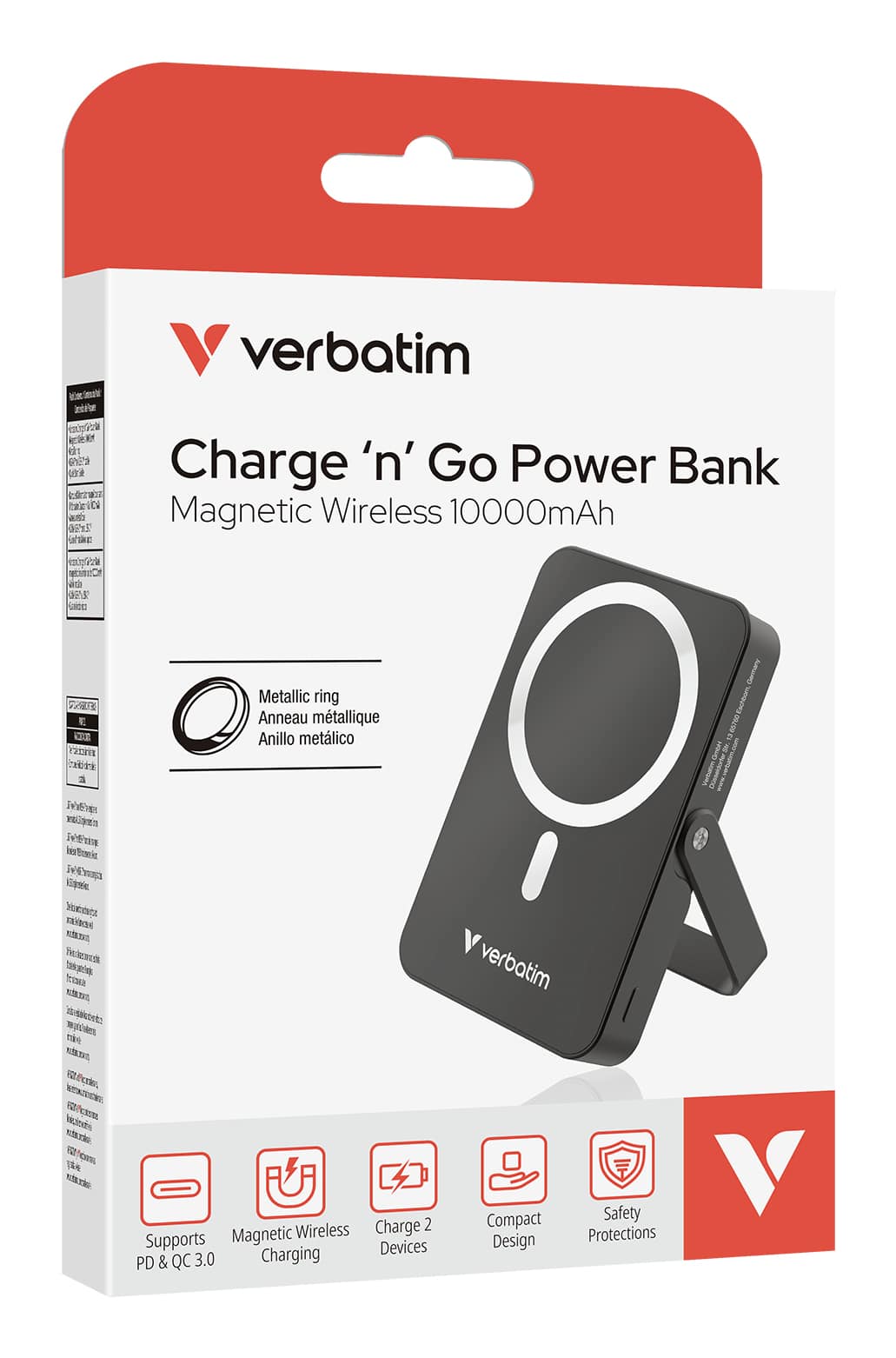 Verbatim Charge 'n' Go Magnetische Draadloze Power Bank 10000 mAh met standaard - Zwart - Afbeelding 3