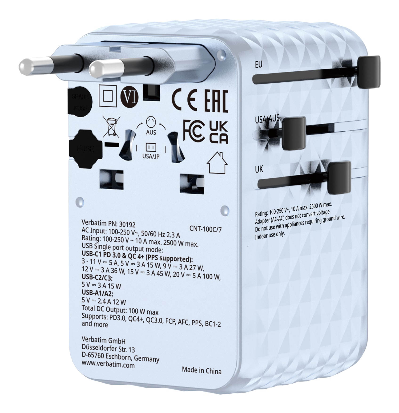 Verbatim 30192 oplader voor mobiele apparatuur Universeel Blauw AC Snel opladen Binnen