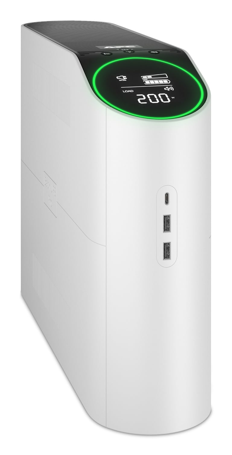 APC Back-UPS Pro voor gamen, 2200VA/1320W, Tower, 230V, 4x Schuko en 2x IEC C13 uitgangen, RGB verlichting, Pure sinusgolf, Arctic (Wit) Stekkerdoos - Afbeelding 3